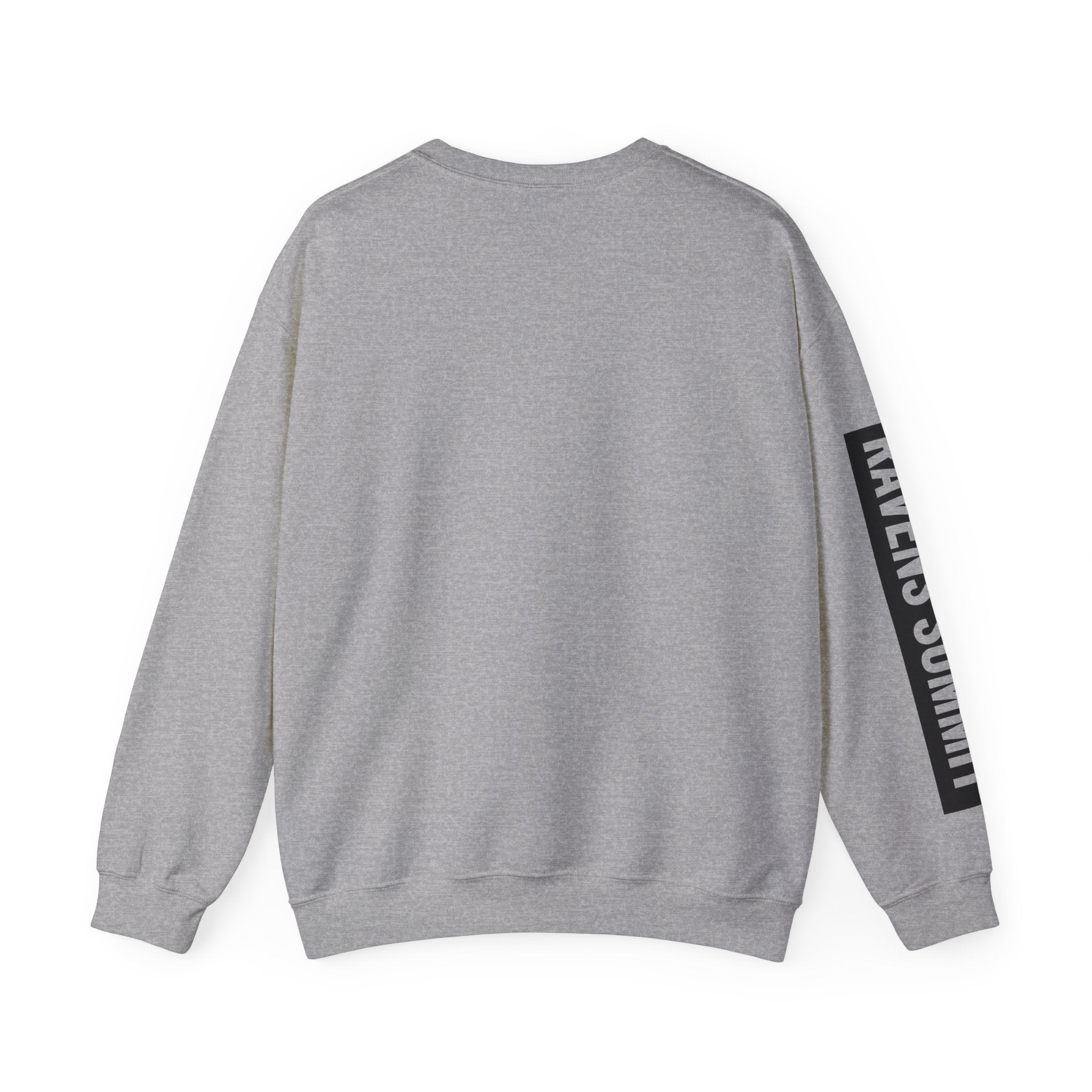 Crewneck Sweatshirt — Geometric Mountain Raven Illustration with 'Ravens Summit' Sleeve