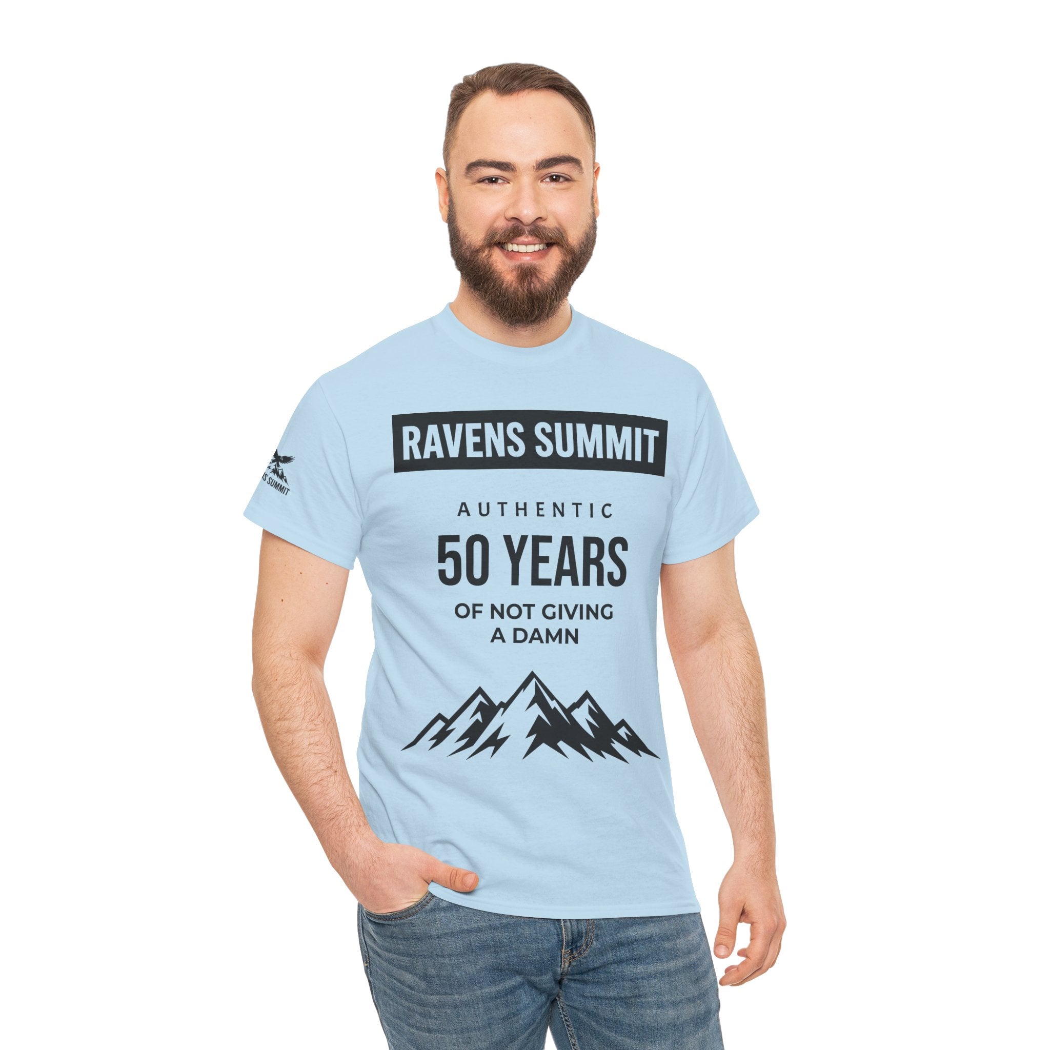 Customisable Ravens Summit 50 Years Tee — "Authentic 50 Years of Not Giving a Damn" Mountain Graphic T‑Shirt