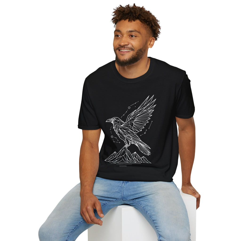 Geometric Raven Tee — Minimal Line Art Constellation T Shirt