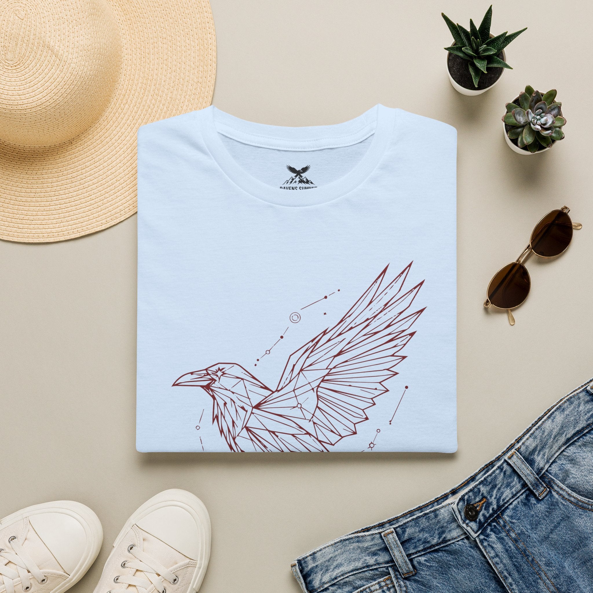 Geometric Raven Tee — Minimal Line Art Constellation T Shirt