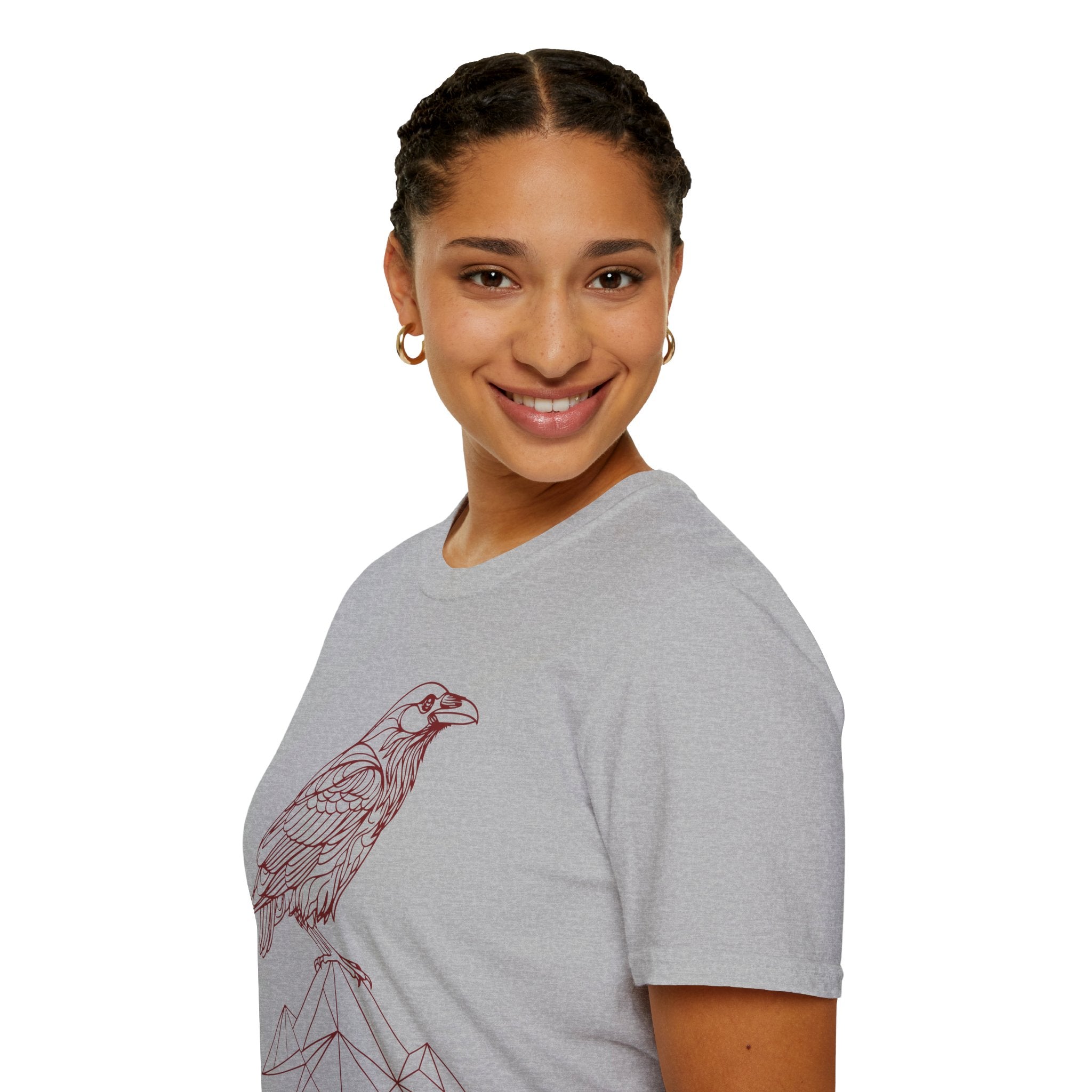 Raven Line Art T‑Shirt — Geometric Mountain Raven Sketch Tee