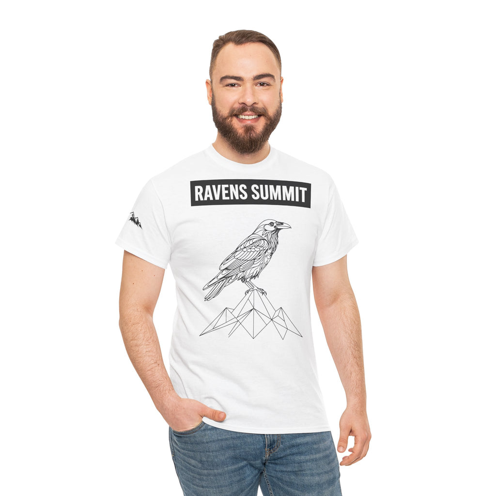 Raven Summit Tee — Minimal Mountain Raven Line Art Graphic T-Shirt
