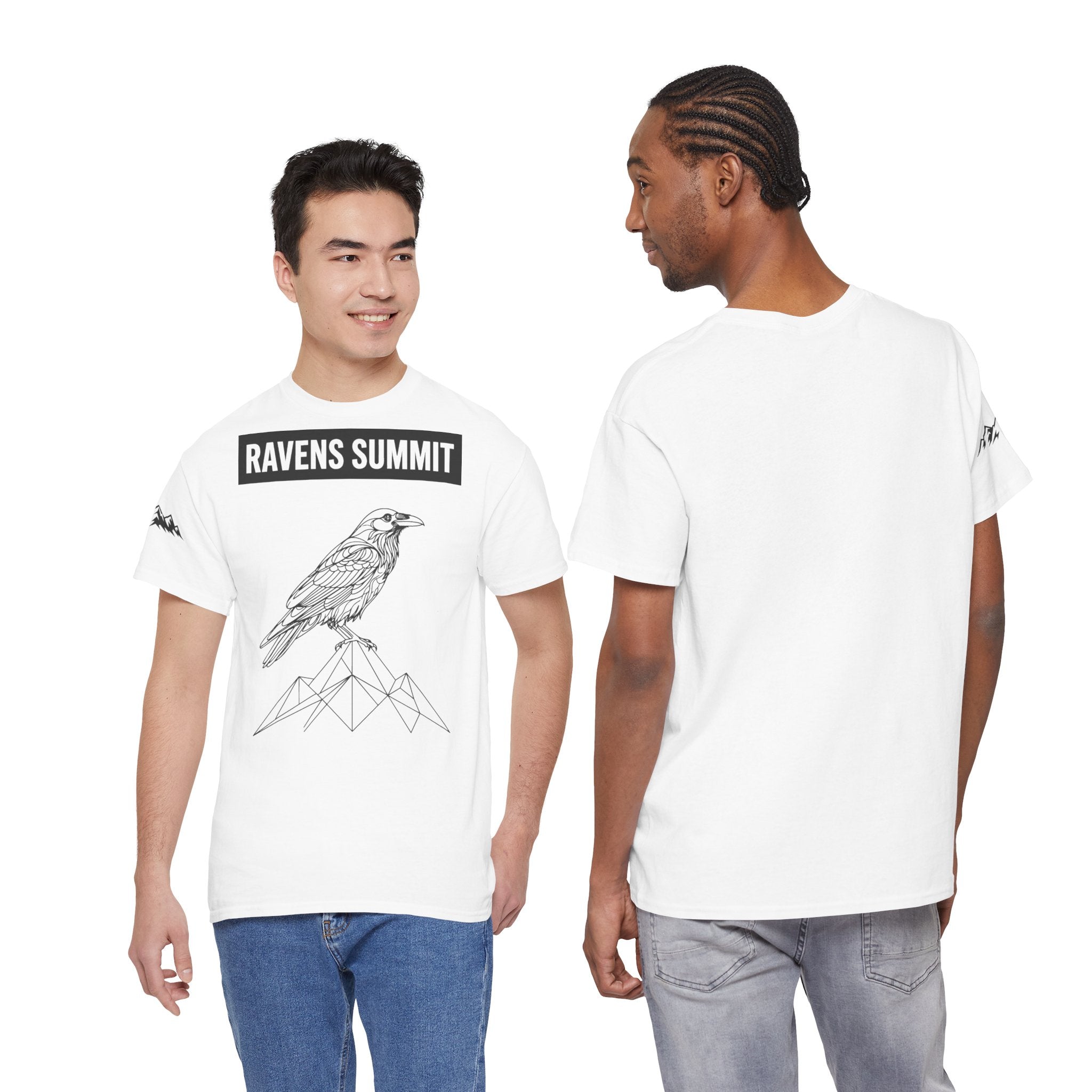 Raven Summit Tee — Minimal Mountain Raven Line Art Graphic T-Shirt