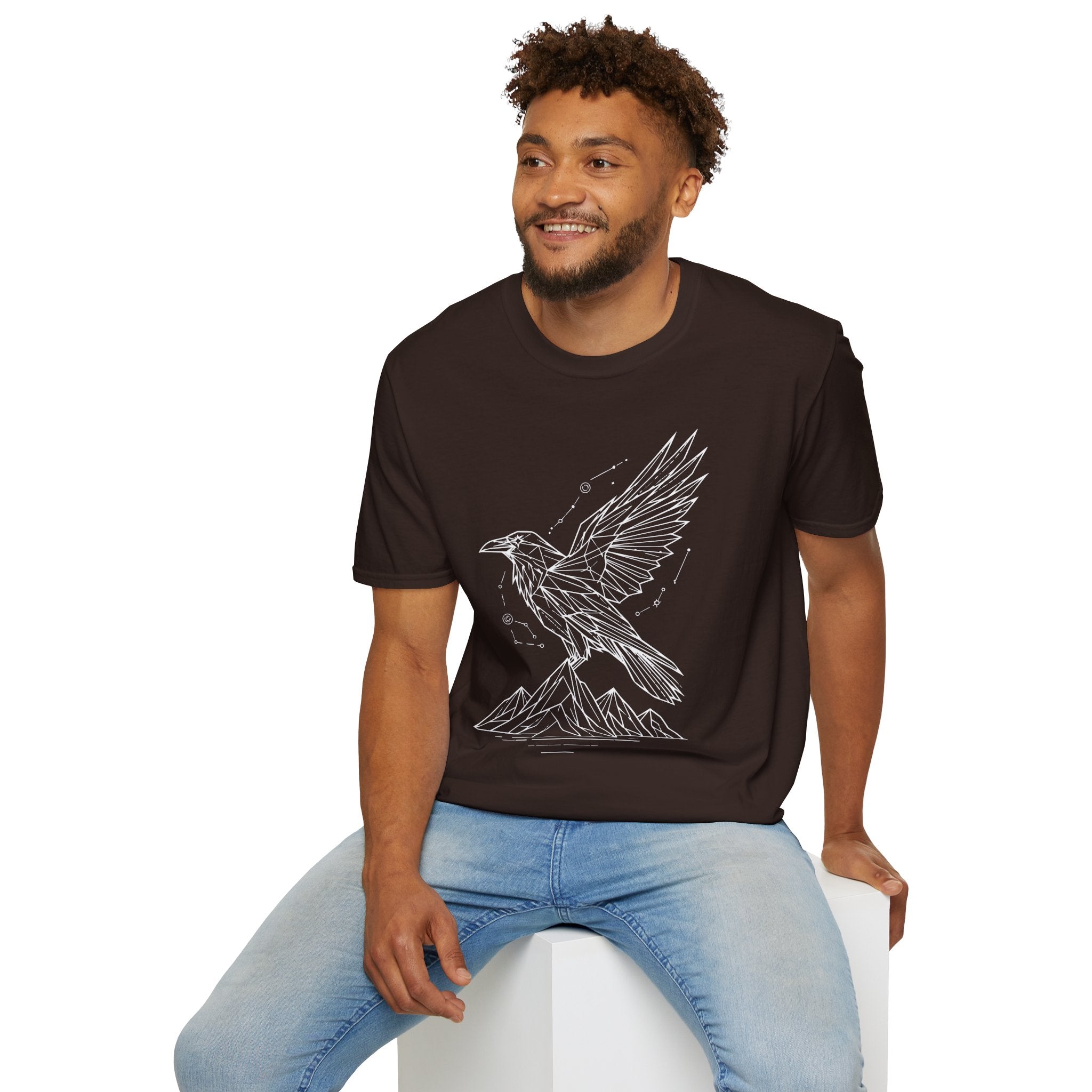 Geometric Raven Tee — Minimal Line Art Constellation T Shirt