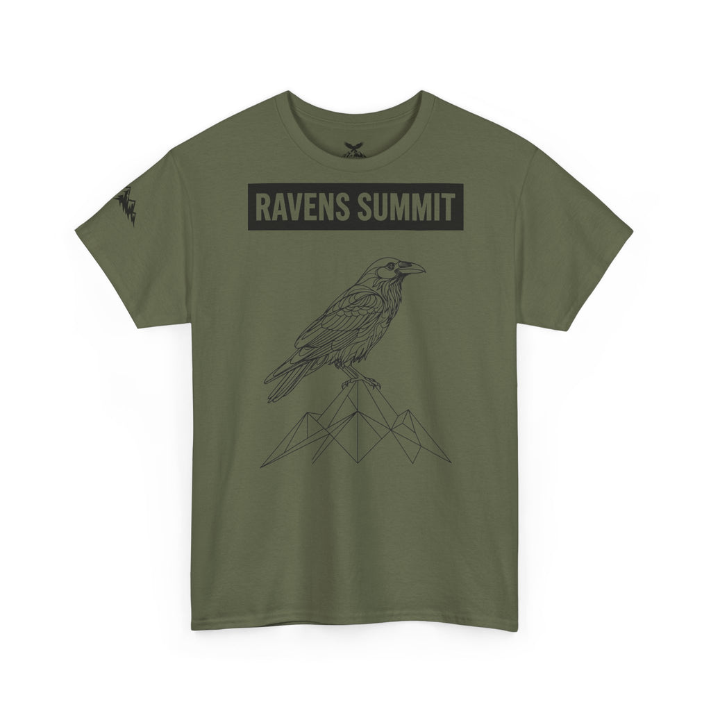 Raven Summit Tee — Minimal Mountain Raven Line Art Graphic T-Shirt
