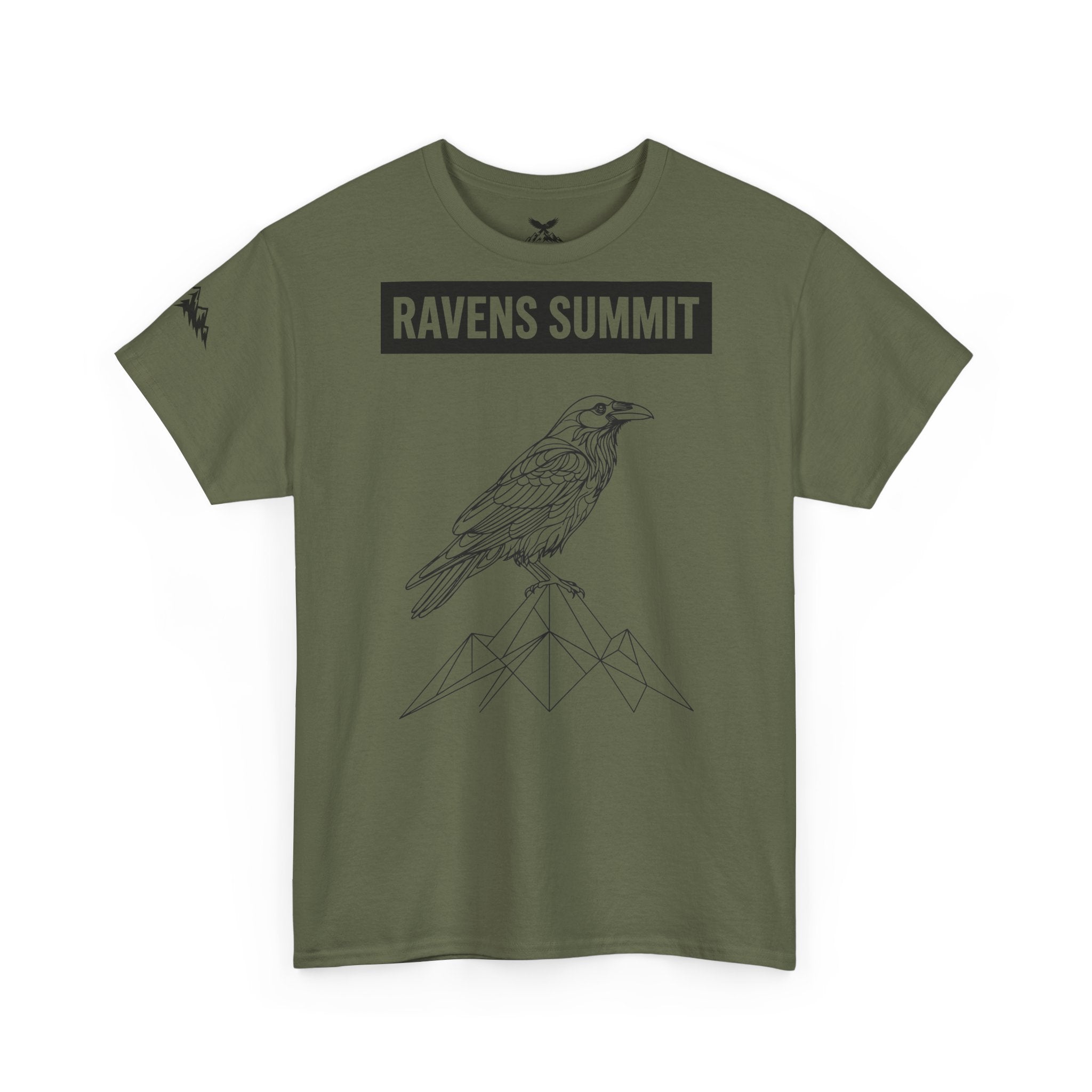 Raven Summit Tee — Minimal Mountain Raven Line Art Graphic T-Shirt