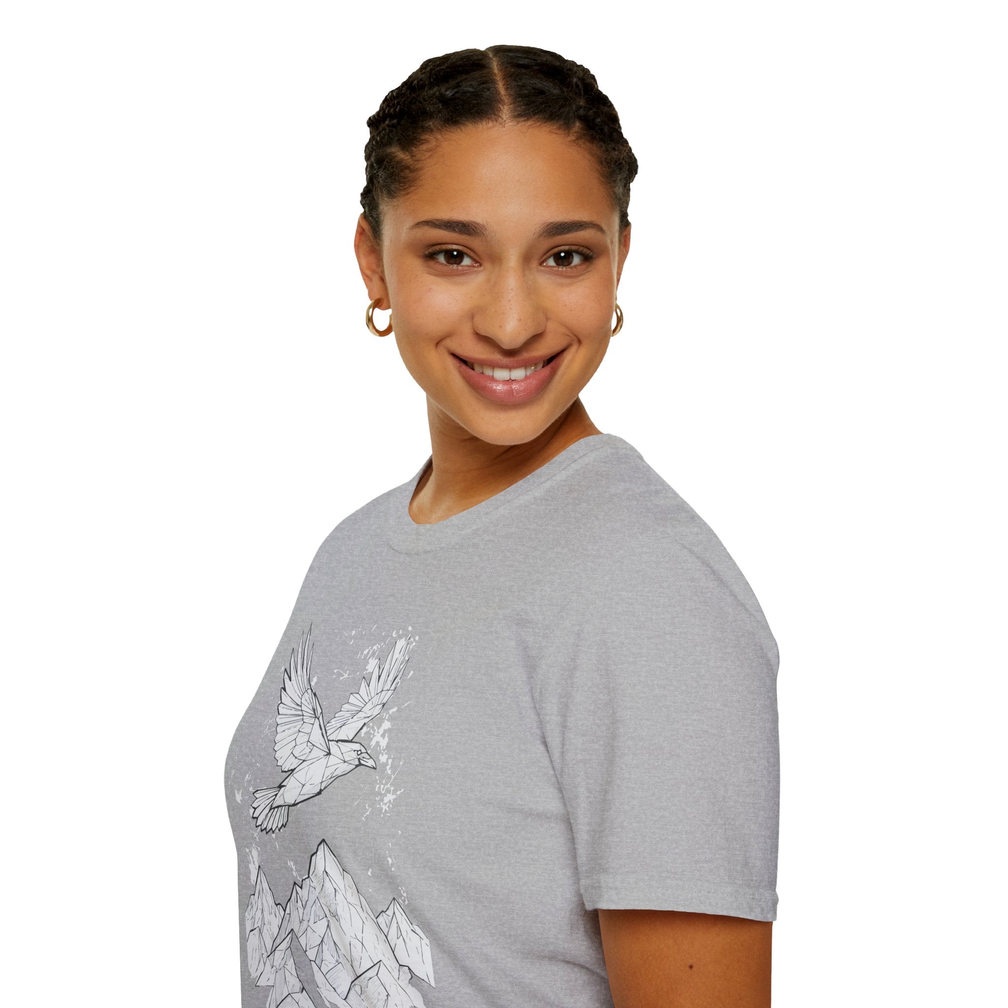 Mountain Raven Tee — Minimal Line Art Bird & Peaks Graphic T-Shirt