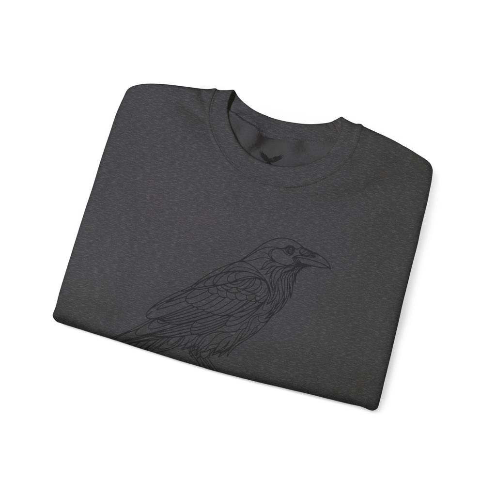 Crewneck Sweatshirt — Geometric Mountain Raven Illustration with 'Ravens Summit' Sleeve