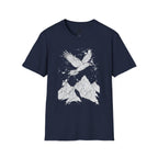 Mountain Raven Tee — Minimal Line Art Bird & Peaks Graphic T-Shirt