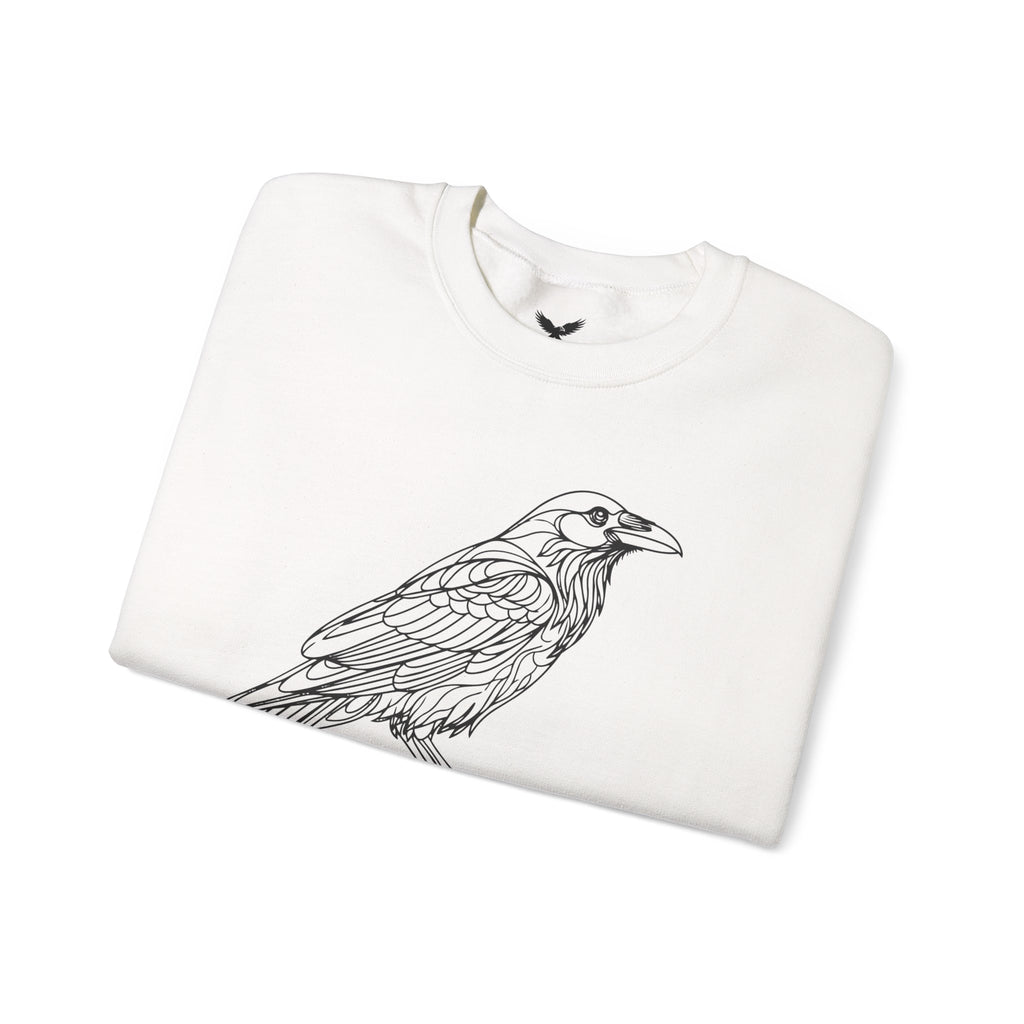 Crewneck Sweatshirt — Geometric Mountain Raven Illustration with 'Ravens Summit' Sleeve