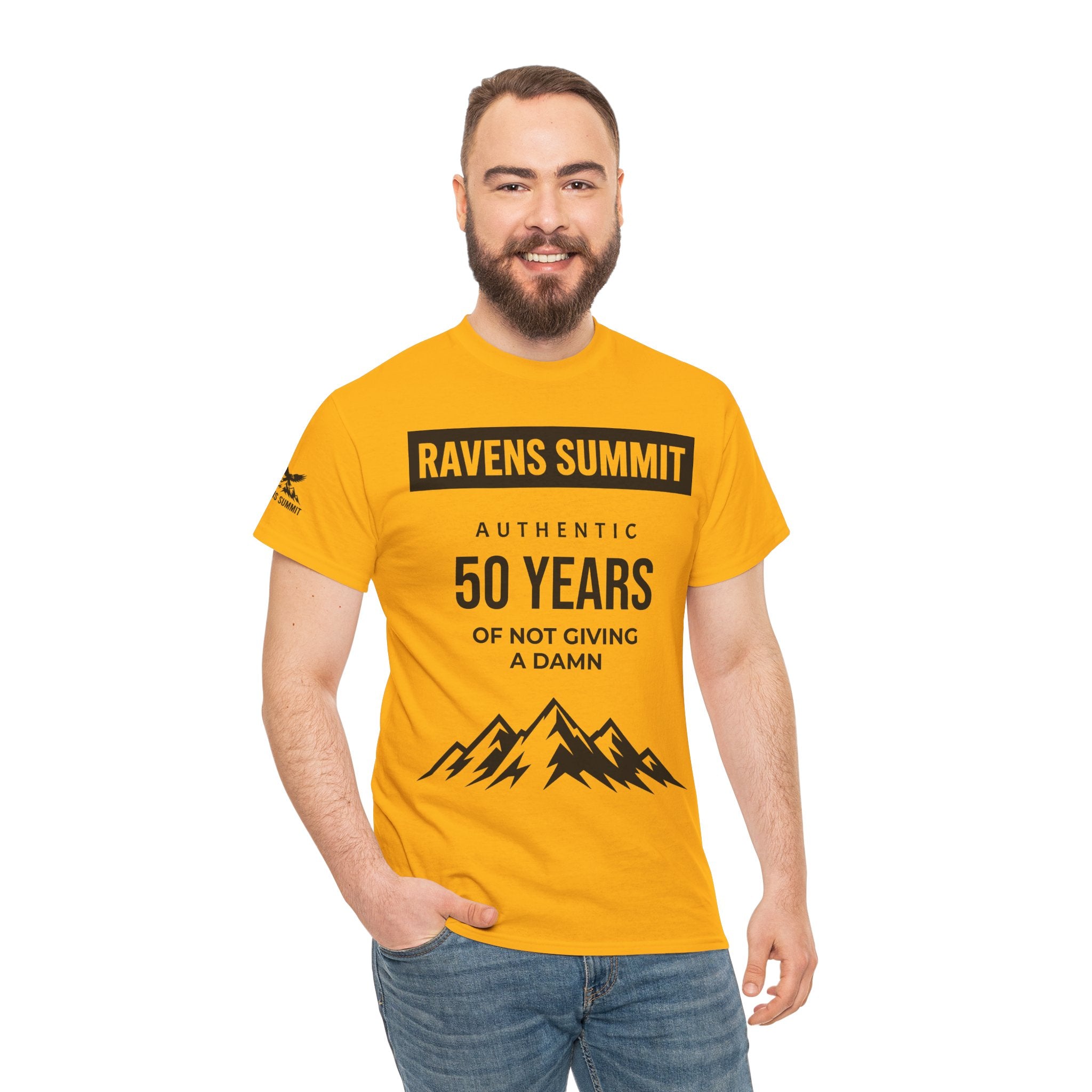 Customisable Ravens Summit 50 Years Tee — "Authentic 50 Years of Not Giving a Damn" Mountain Graphic T‑Shirt