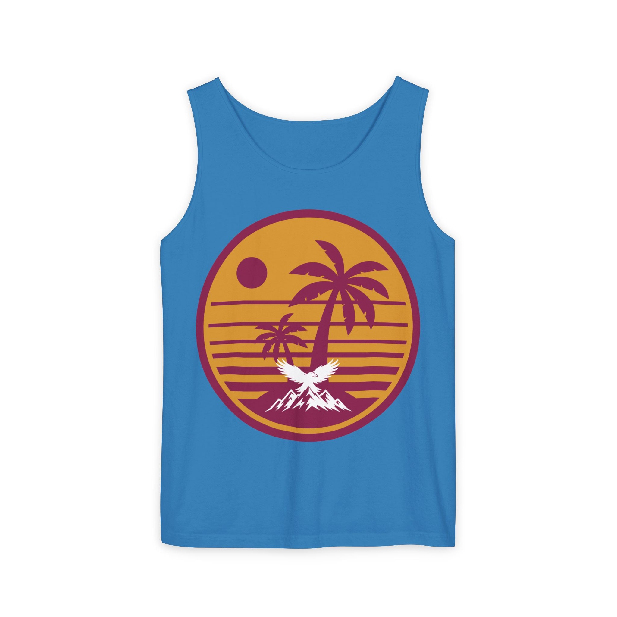 Ravens Summit Sunset Palm Tank Top  — Retro Beach Vibes Graphic Tank