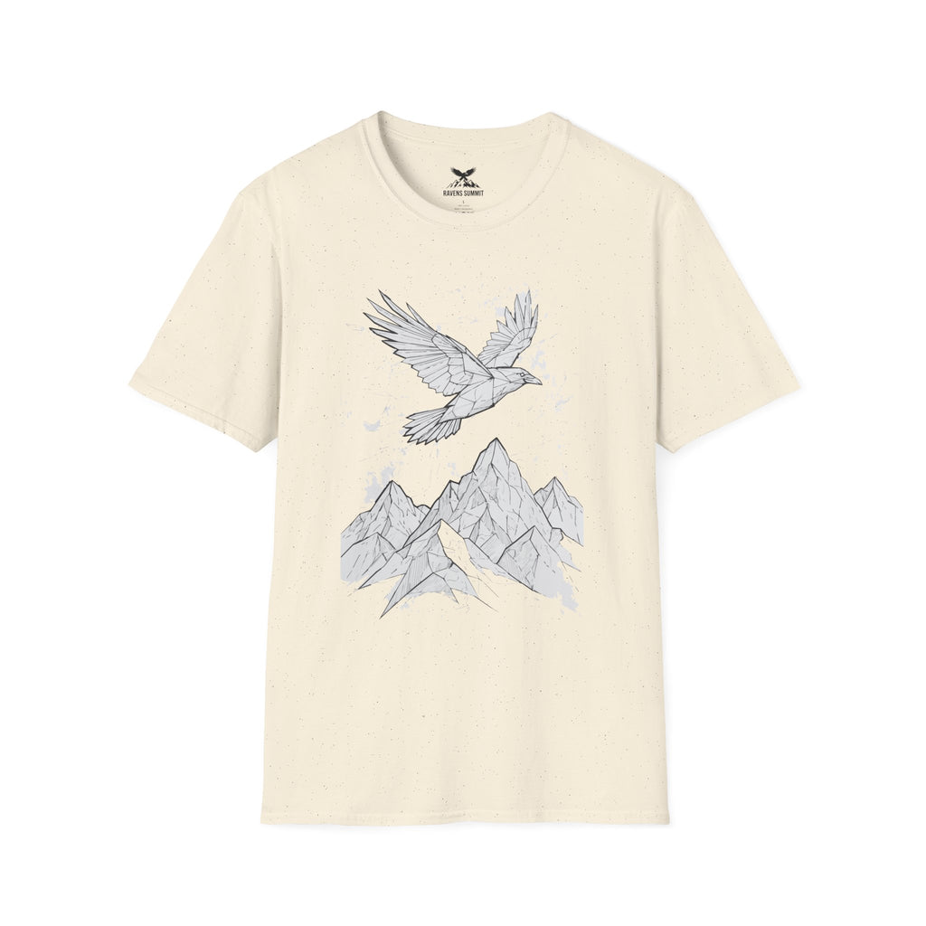 Mountain Raven Tee — Minimal Line Art Bird & Peaks Graphic T-Shirt