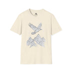 Mountain Raven Tee — Minimal Line Art Bird & Peaks Graphic T-Shirt