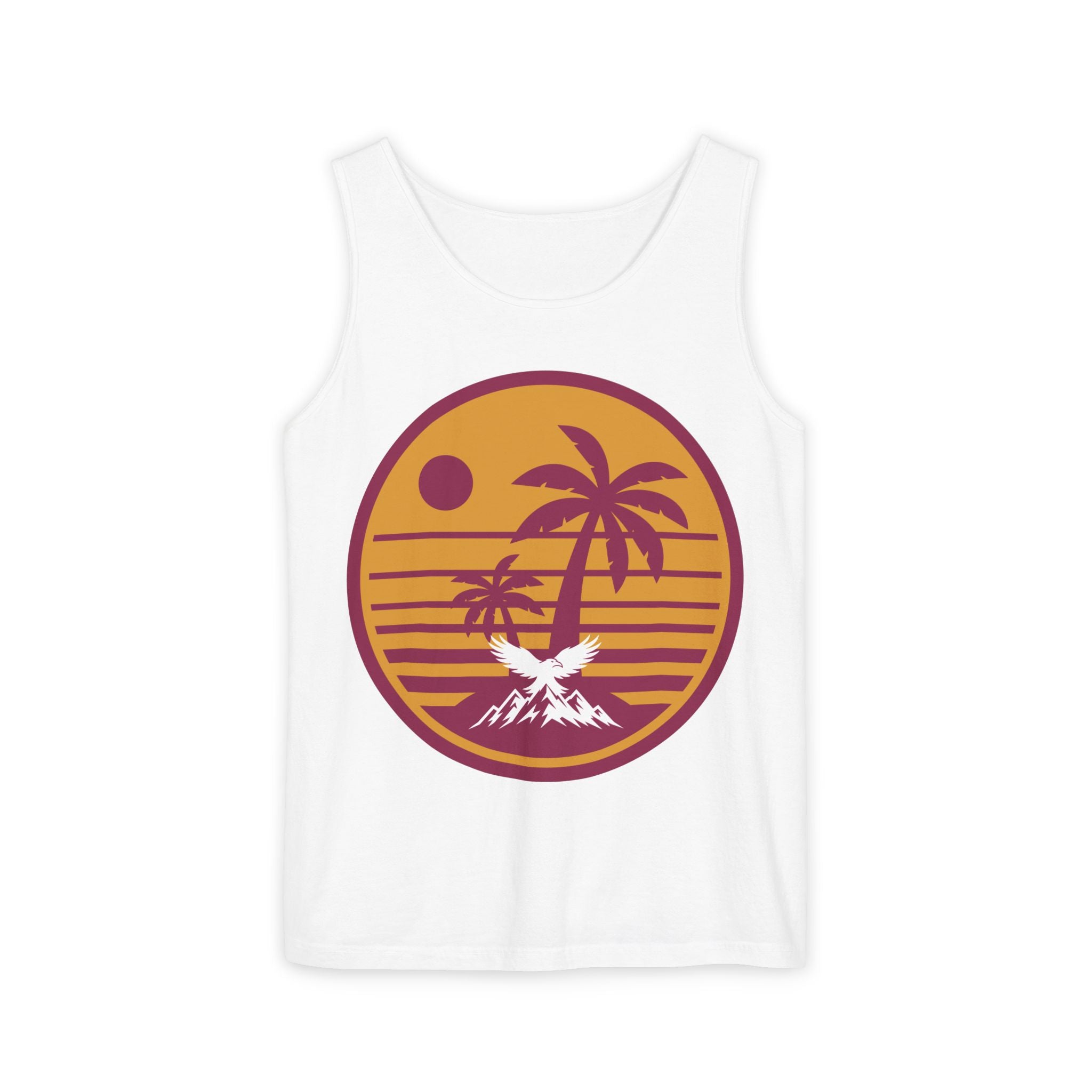 Ravens Summit Sunset Palm Tank Top  — Retro Beach Vibes Graphic Tank