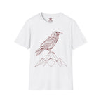 Raven Line Art T‑Shirt — Geometric Mountain Raven Sketch Tee