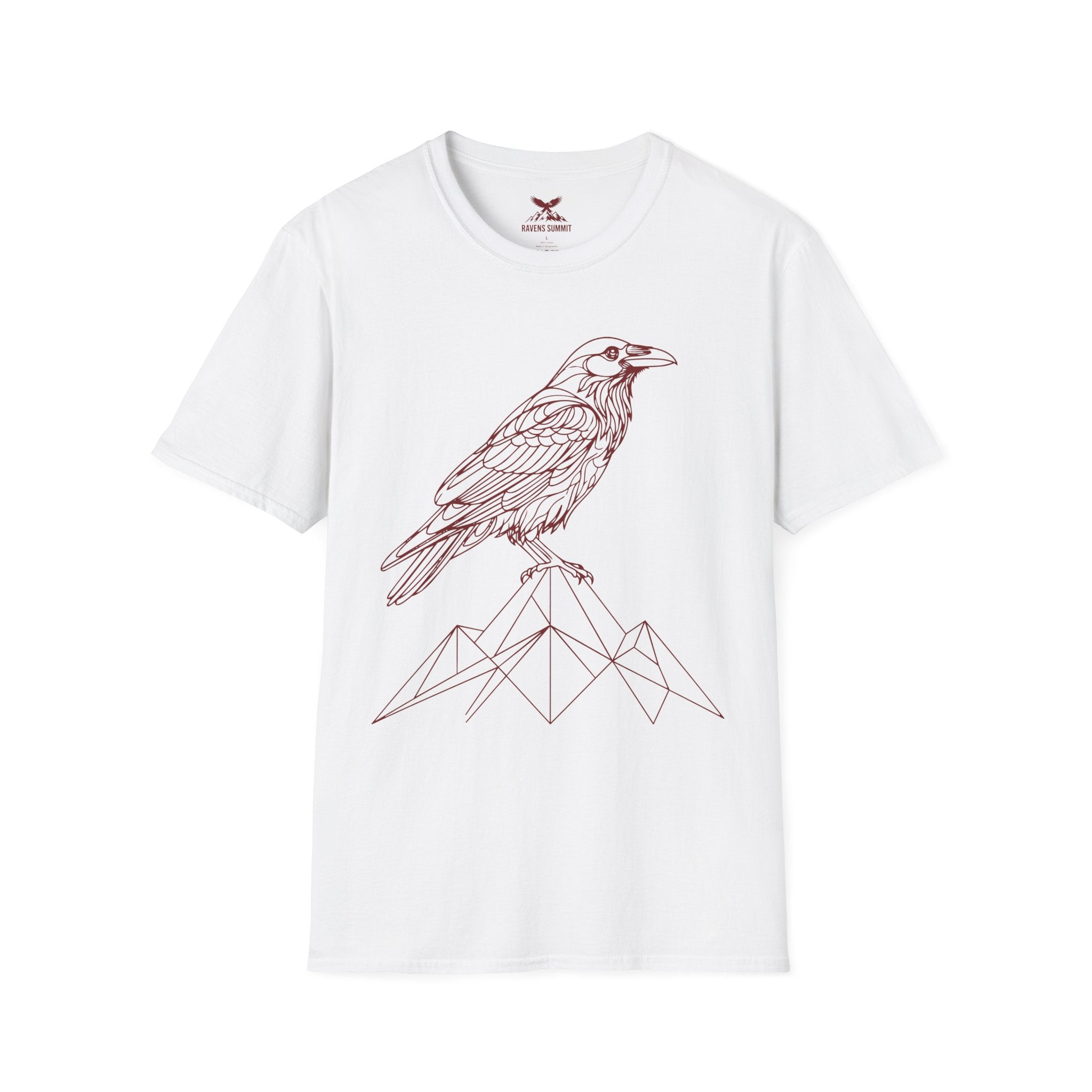 Raven Line Art T‑Shirt — Geometric Mountain Raven Sketch Tee