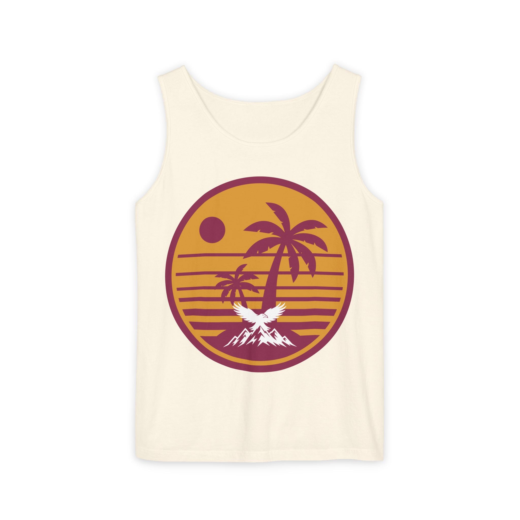Ravens Summit Sunset Palm Tank Top  — Retro Beach Vibes Graphic Tank