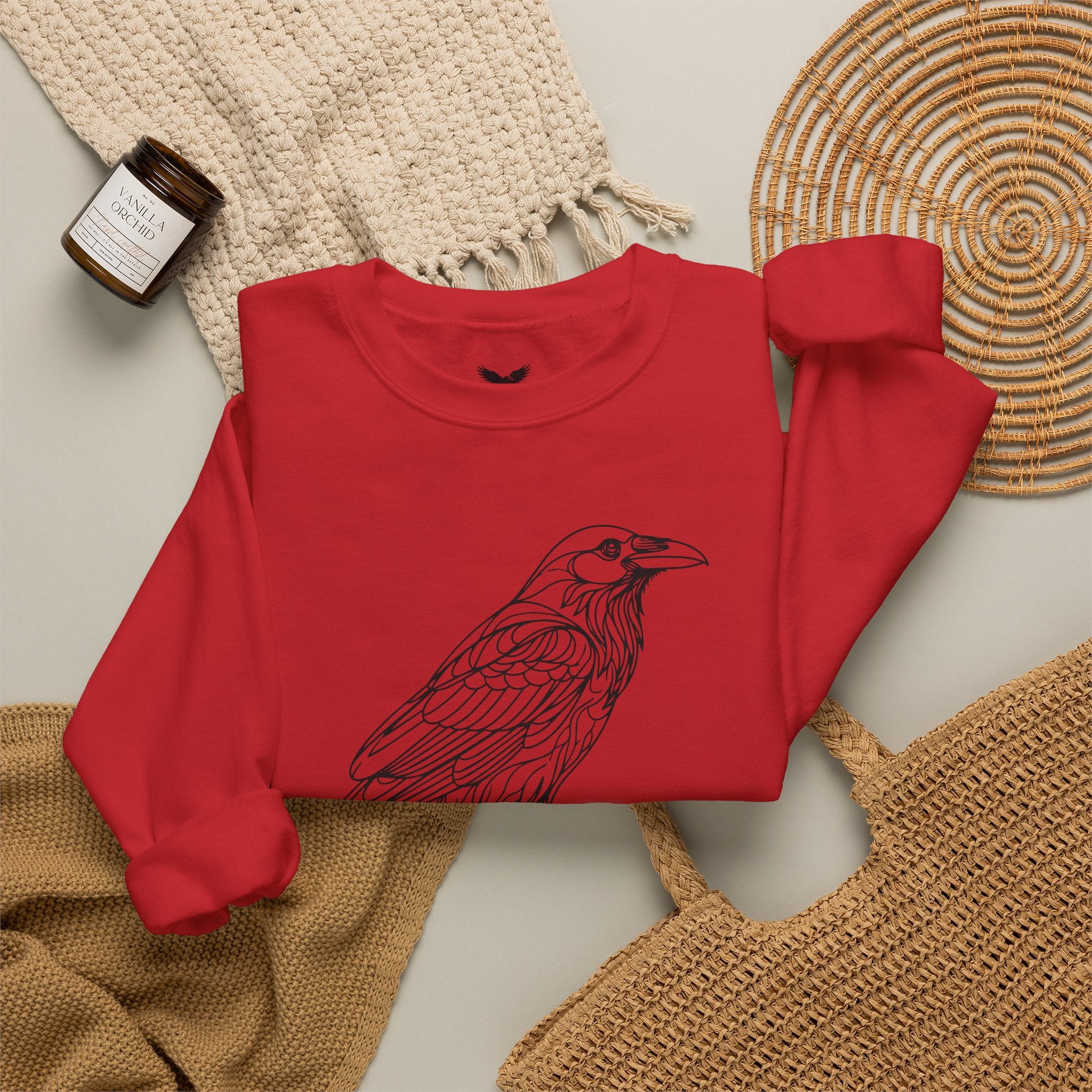 Crewneck Sweatshirt — Geometric Mountain Raven Illustration with 'Ravens Summit' Sleeve