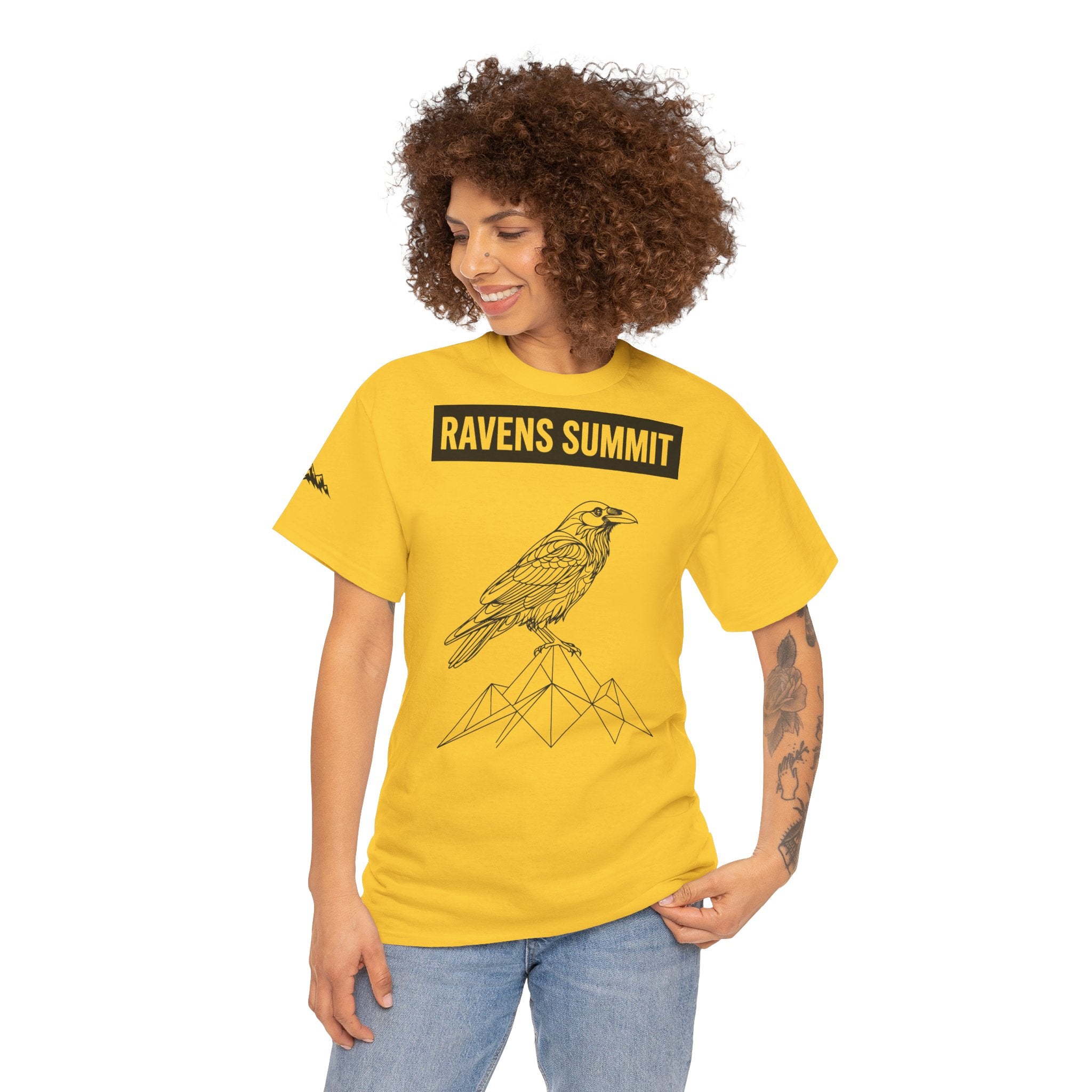 Raven Summit Tee — Minimal Mountain Raven Line Art Graphic T-Shirt