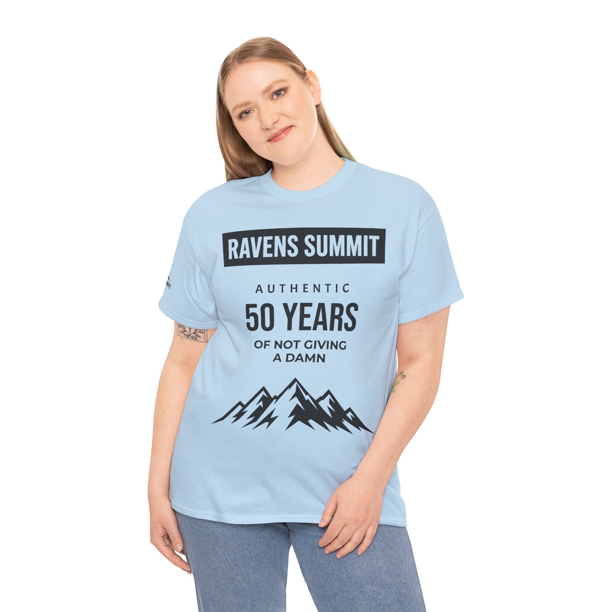 Customisable Ravens Summit 50 Years Tee — "Authentic 50 Years of Not Giving a Damn" Mountain Graphic T‑Shirt