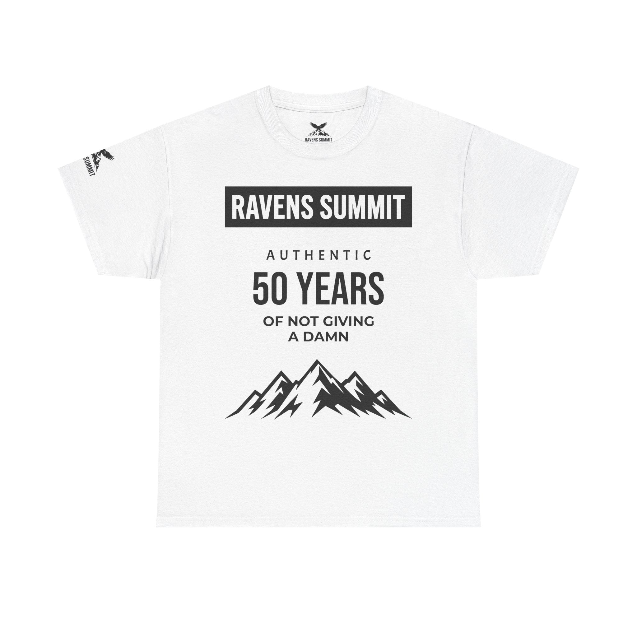 Customisable Ravens Summit 50 Years Tee — "Authentic 50 Years of Not Giving a Damn" Mountain Graphic T‑Shirt