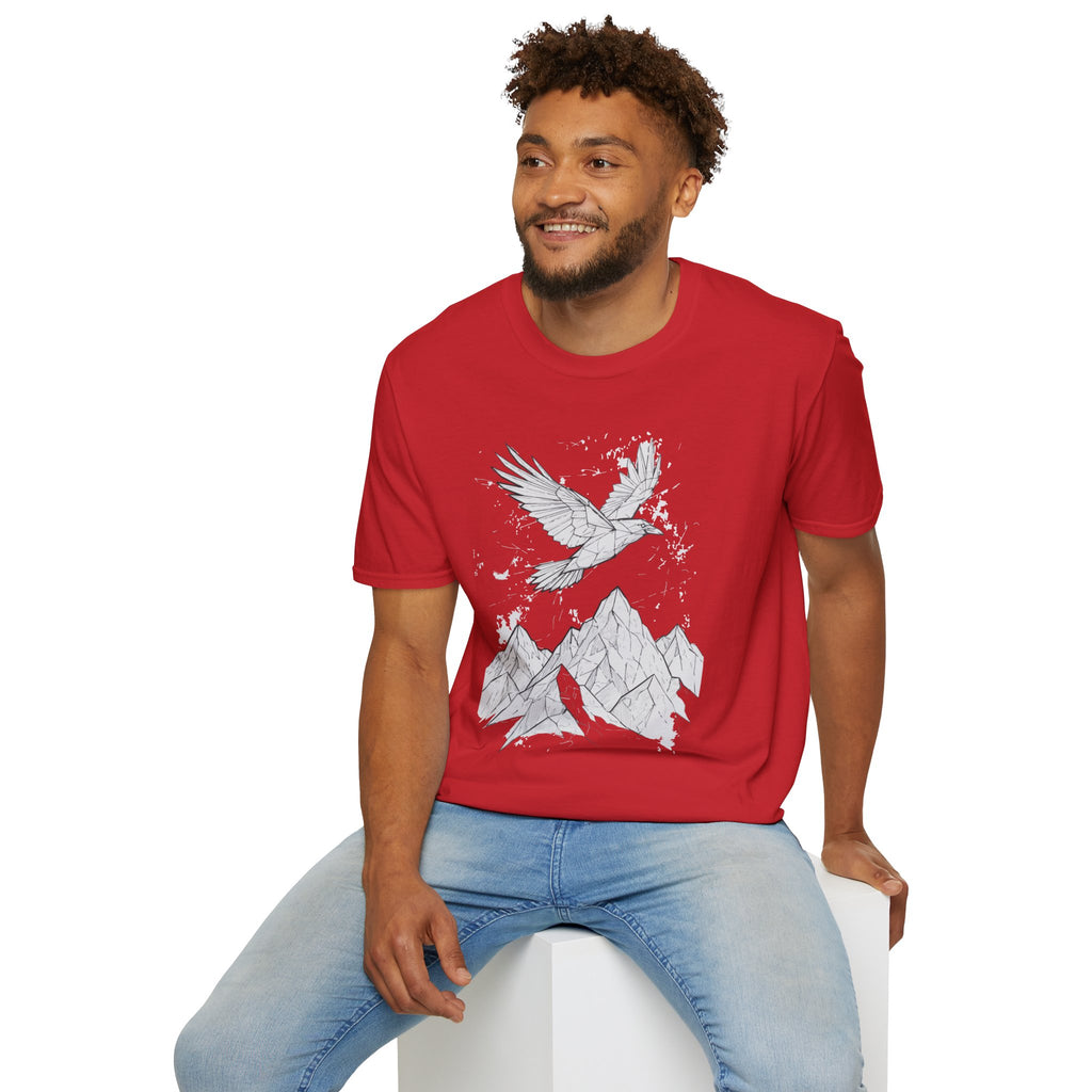 Mountain Raven Tee — Minimal Line Art Bird & Peaks Graphic T-Shirt