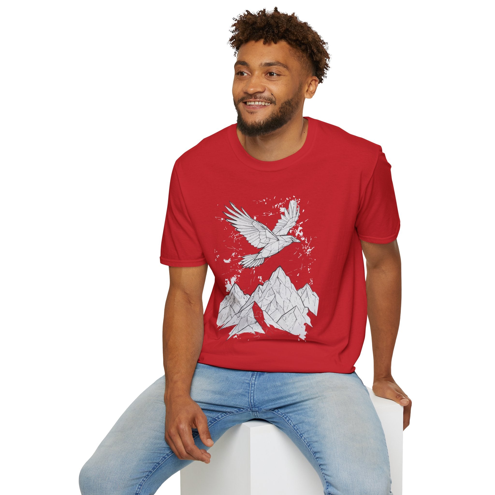 Mountain Raven Tee — Minimal Line Art Bird & Peaks Graphic T-Shirt