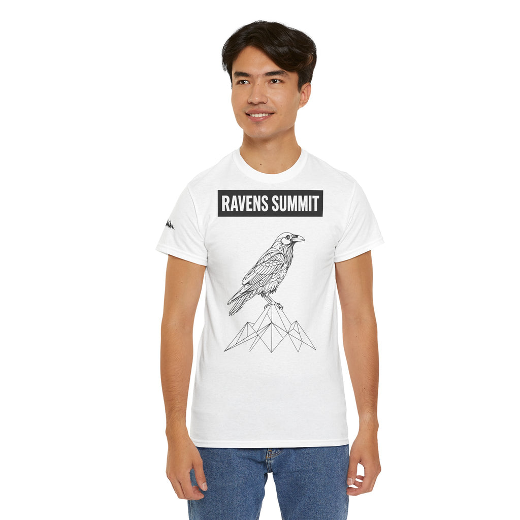 Raven Summit Tee — Minimal Mountain Raven Line Art Graphic T-Shirt