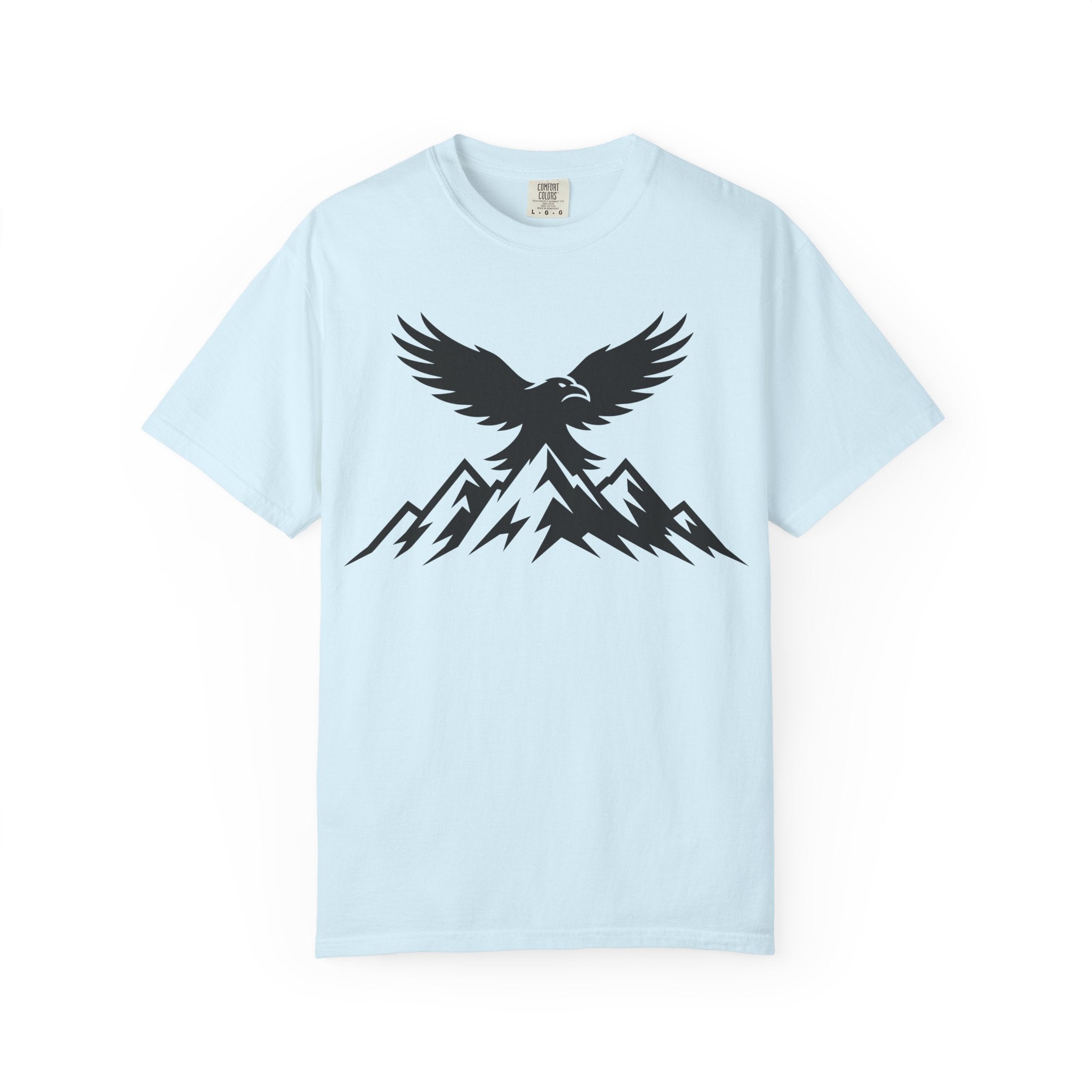 Ravens Summit Mountain T-Shirt — Eagle Over Peaks Graphic Tee Light