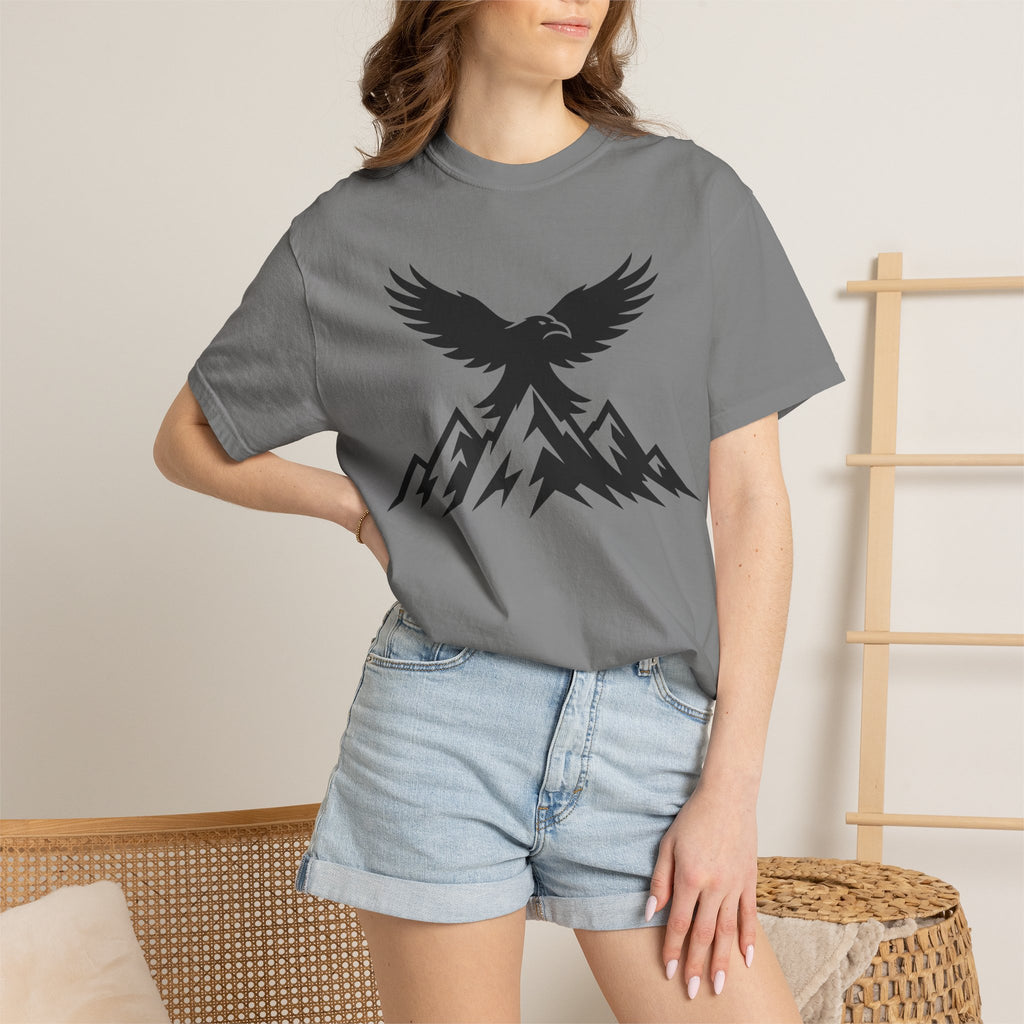 Ravens Summit Mountain T-Shirt — Eagle Over Peaks Graphic Tee Light