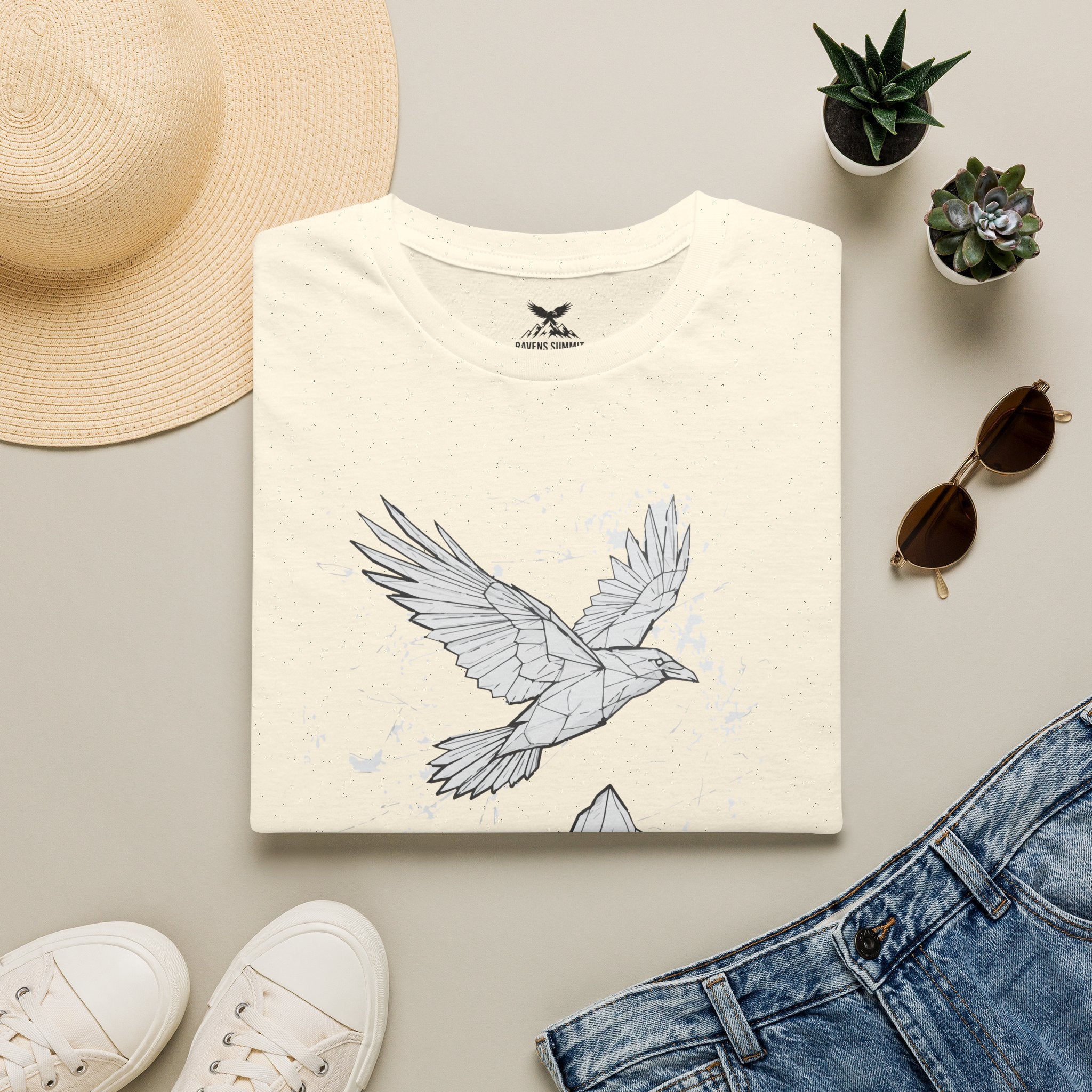 Mountain Raven Tee — Minimal Line Art Bird & Peaks Graphic T-Shirt