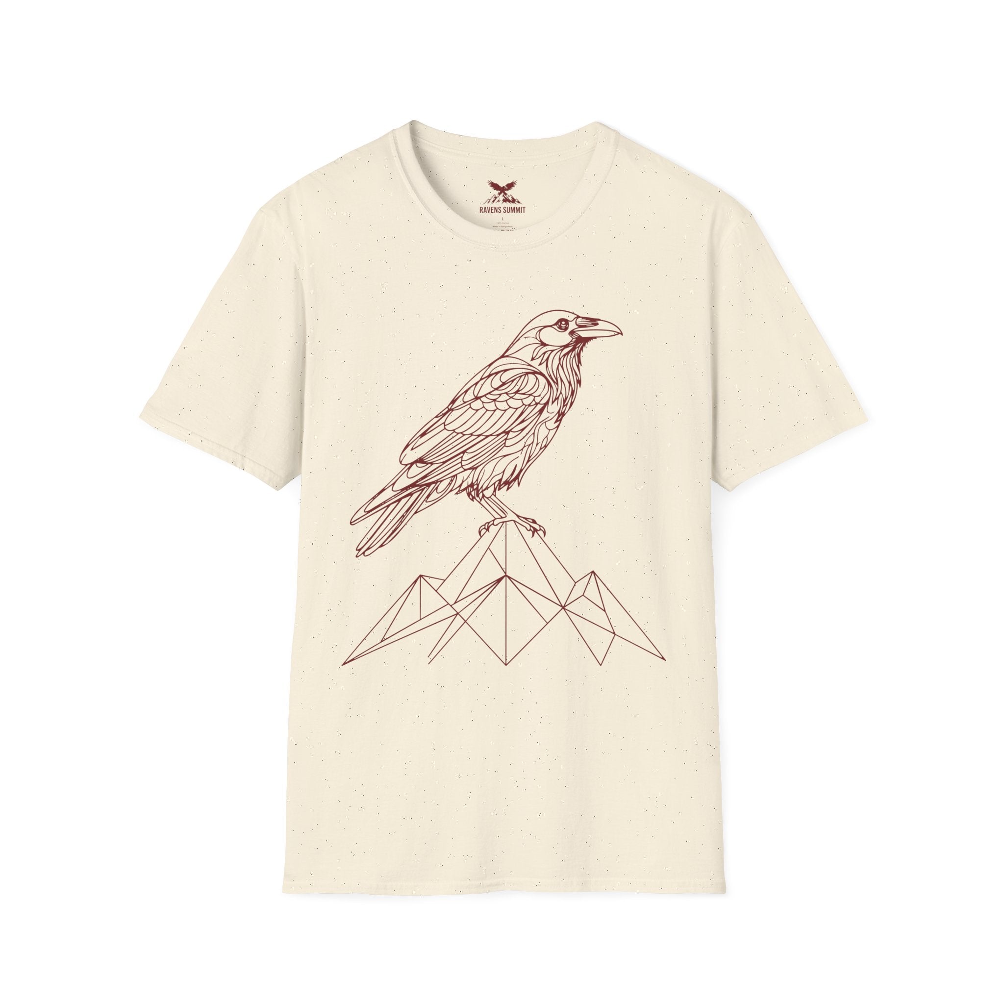 Raven Line Art T‑Shirt — Geometric Mountain Raven Sketch Tee
