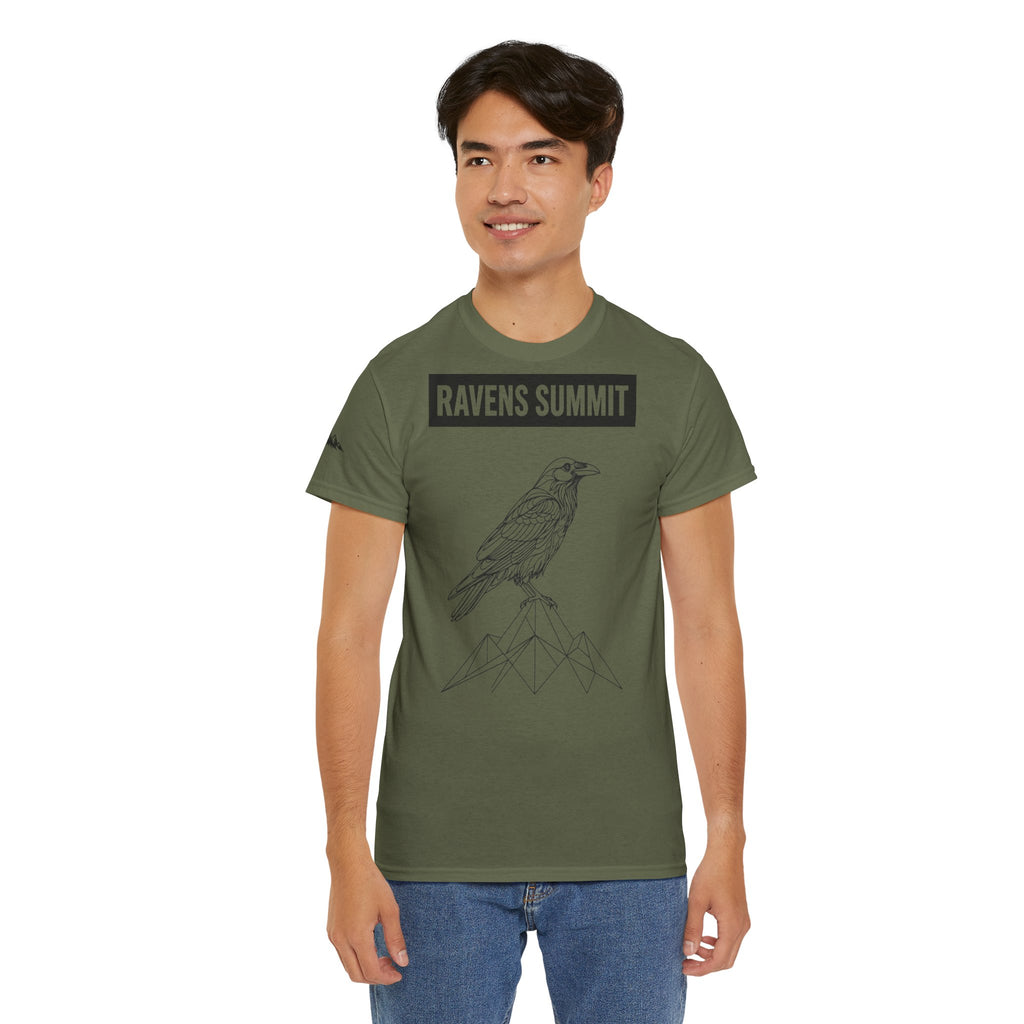 Raven Summit Tee — Minimal Mountain Raven Line Art Graphic T-Shirt