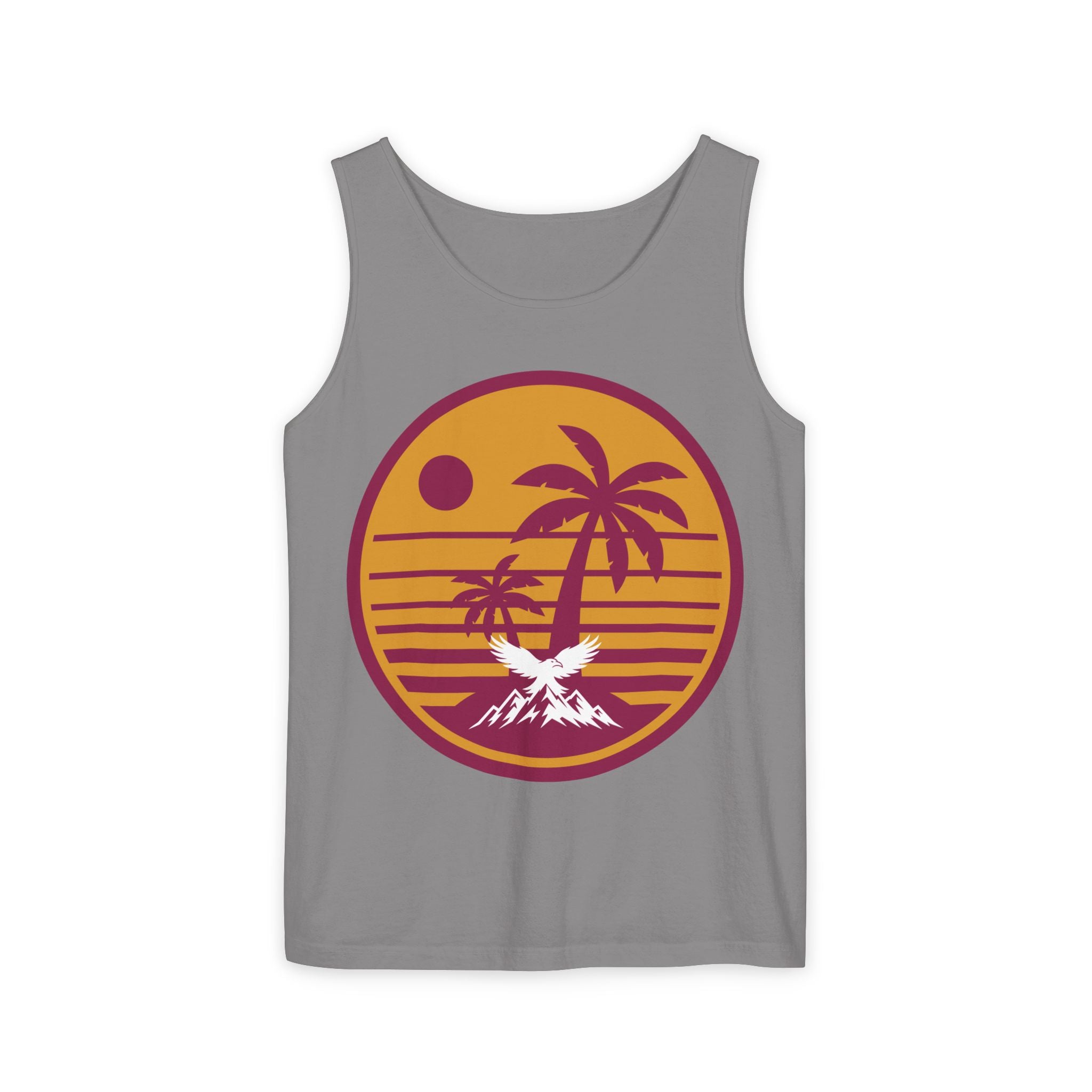 Ravens Summit Sunset Palm Tank Top  — Retro Beach Vibes Graphic Tank