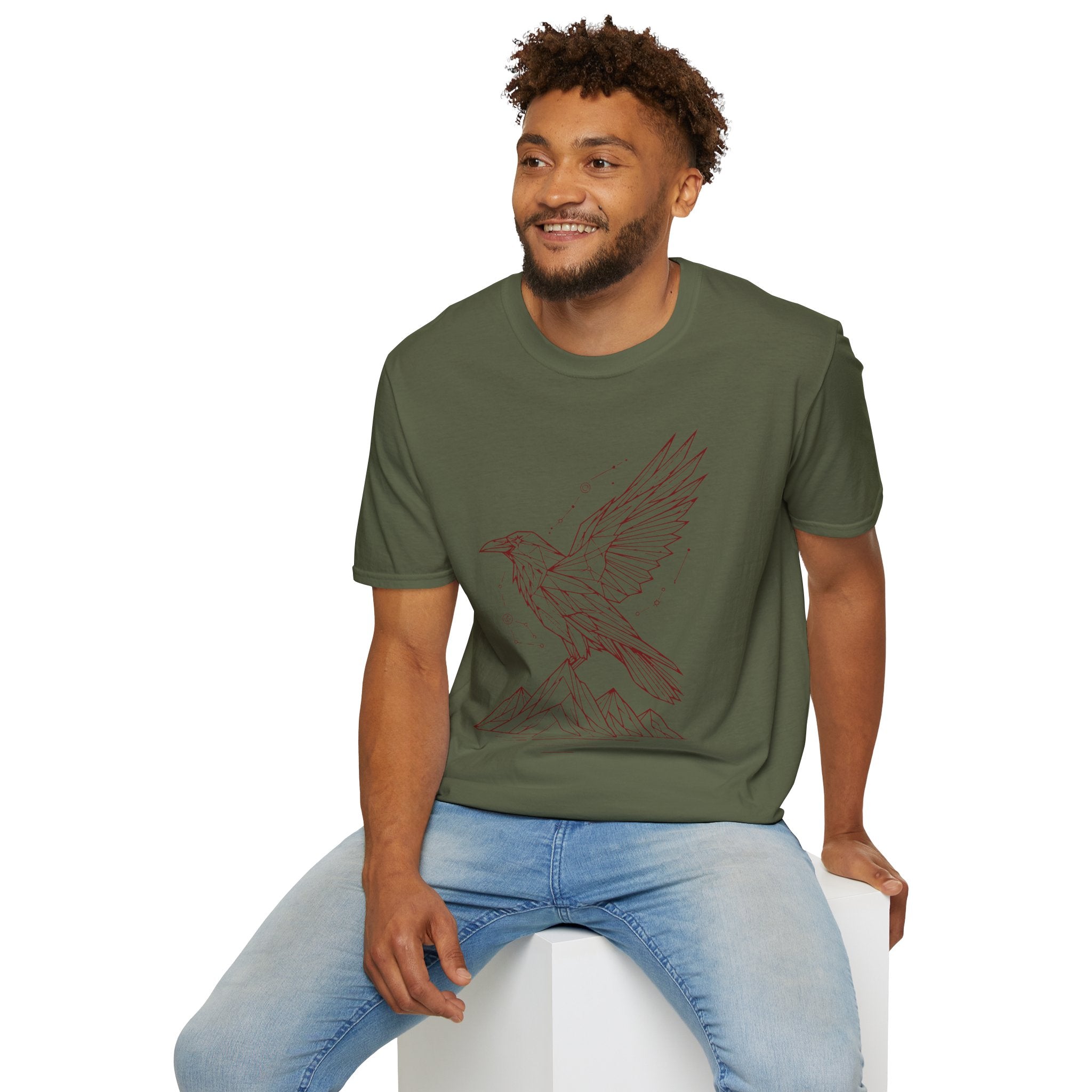 Geometric Raven Tee — Minimal Line Art Constellation T Shirt