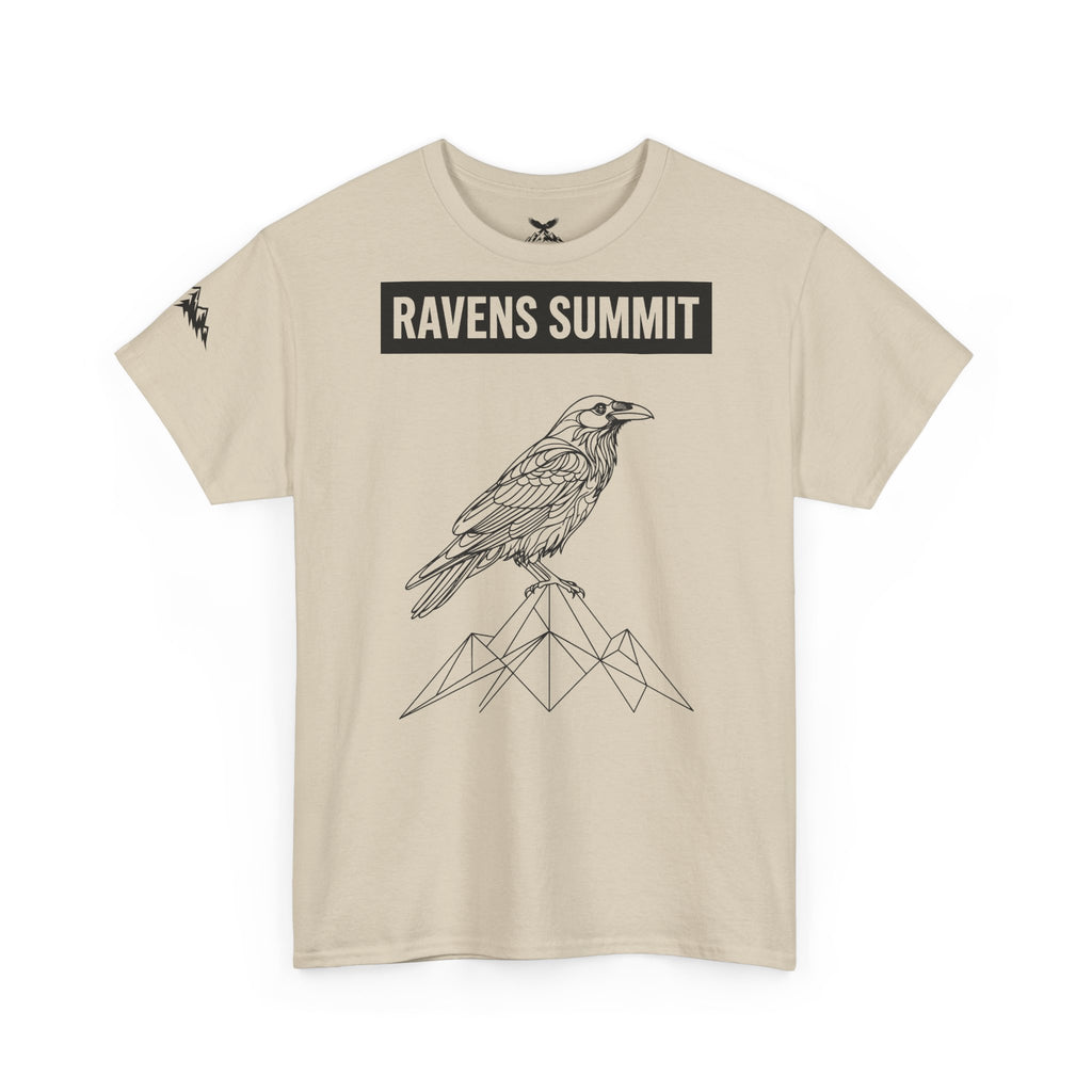 Raven Summit Tee — Minimal Mountain Raven Line Art Graphic T-Shirt