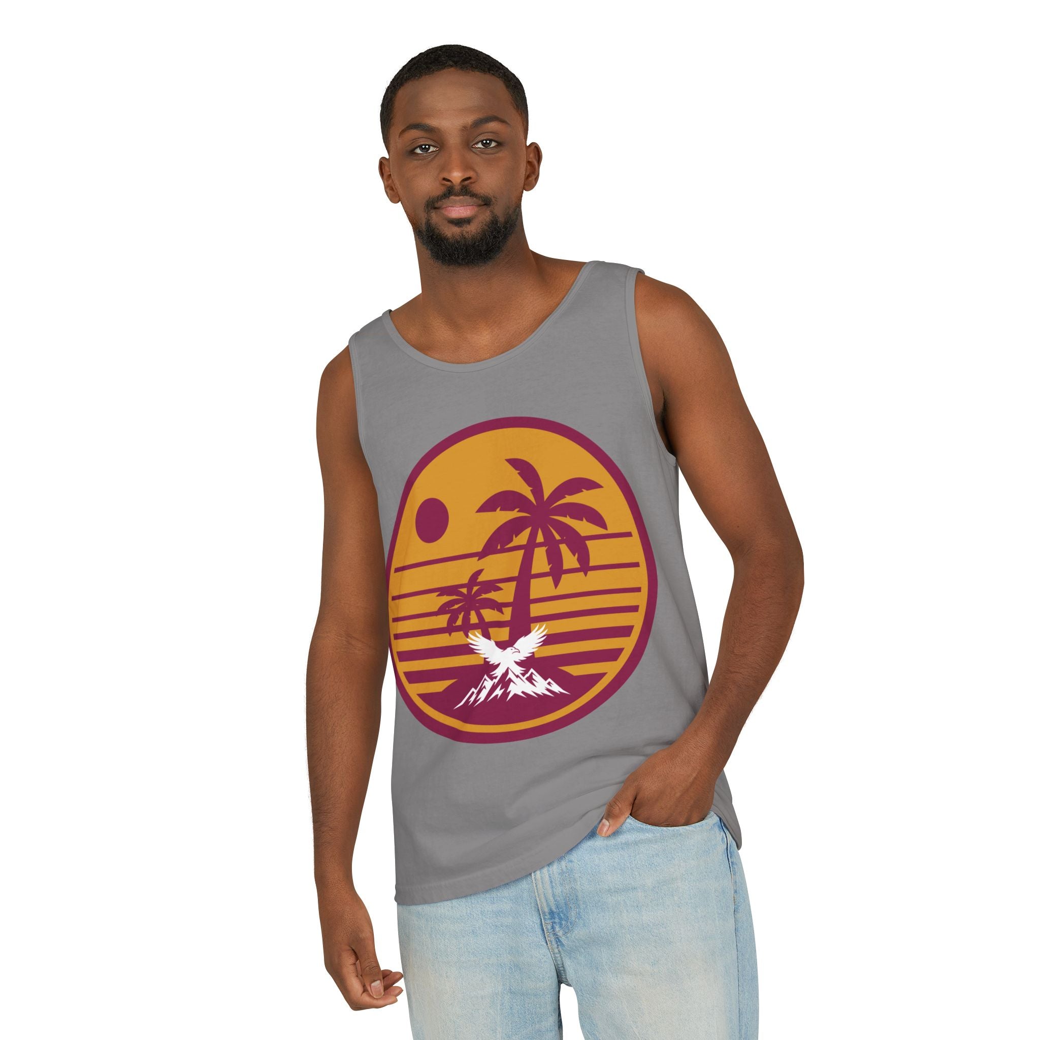 Ravens Summit Sunset Palm Tank Top  — Retro Beach Vibes Graphic Tank
