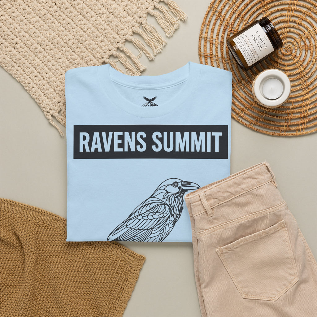 Raven Summit Tee — Minimal Mountain Raven Line Art Graphic T-Shirt