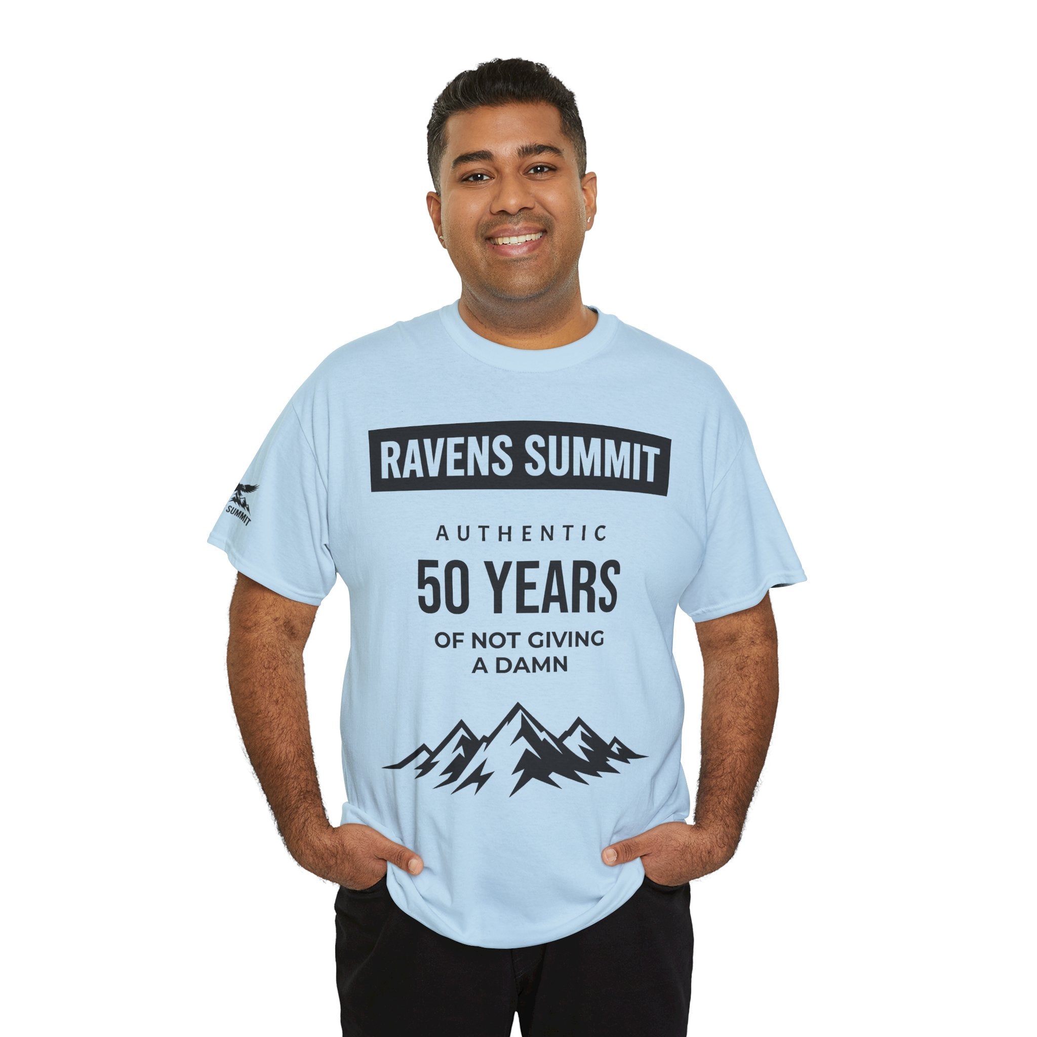 Customisable Ravens Summit 50 Years Tee — "Authentic 50 Years of Not Giving a Damn" Mountain Graphic T‑Shirt