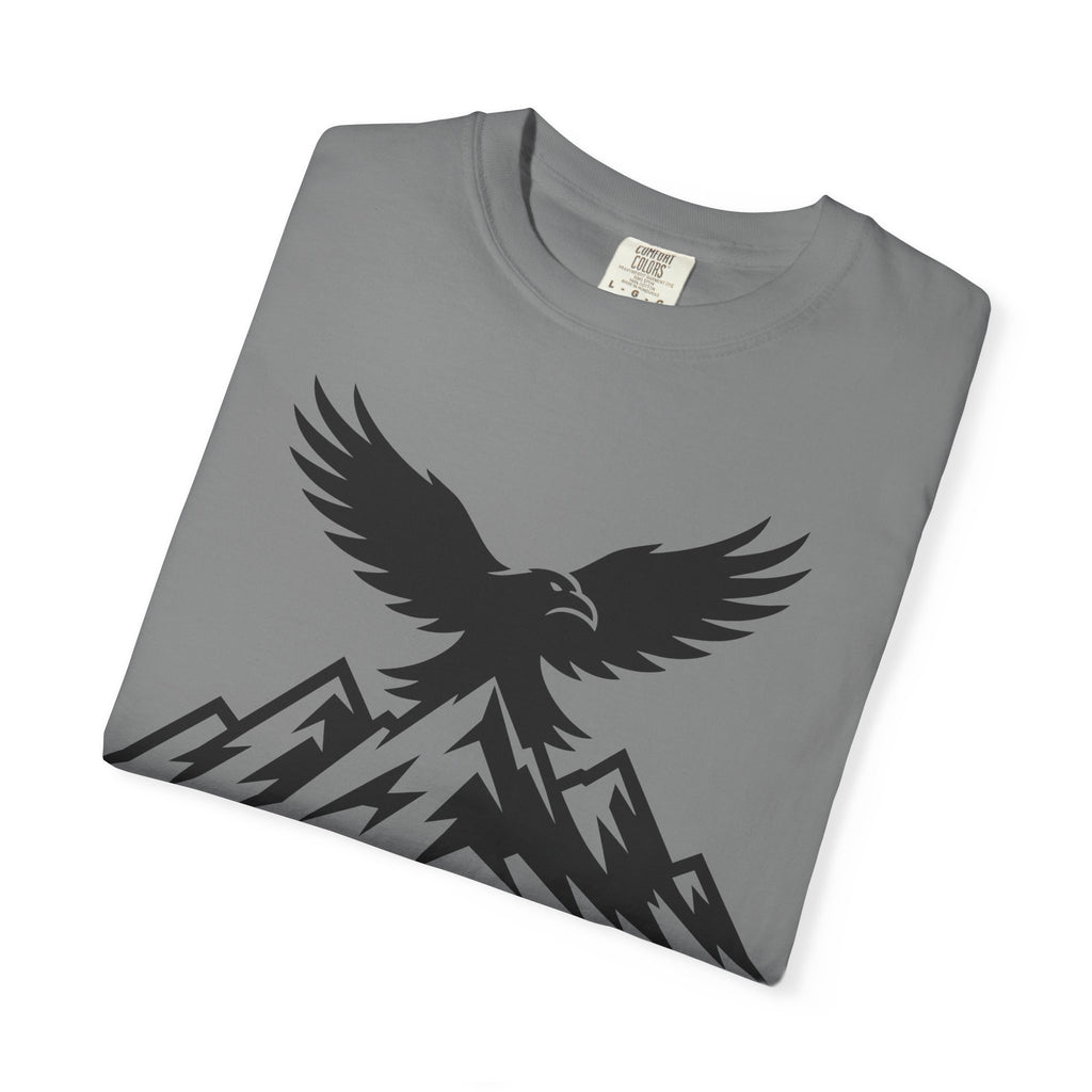 Ravens Summit Mountain T-Shirt — Eagle Over Peaks Graphic Tee Light