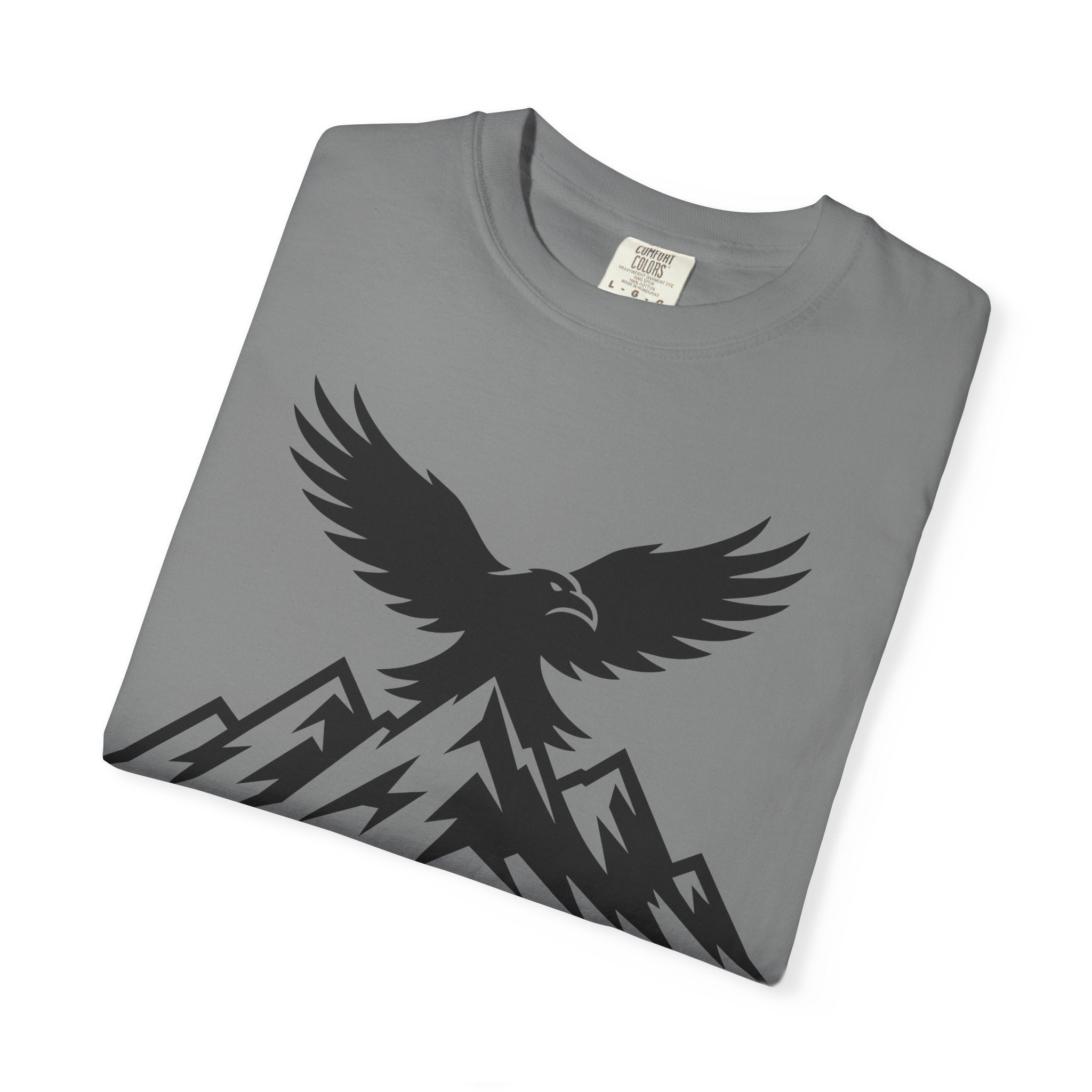 Ravens Summit Mountain T-Shirt — Eagle Over Peaks Graphic Tee Light