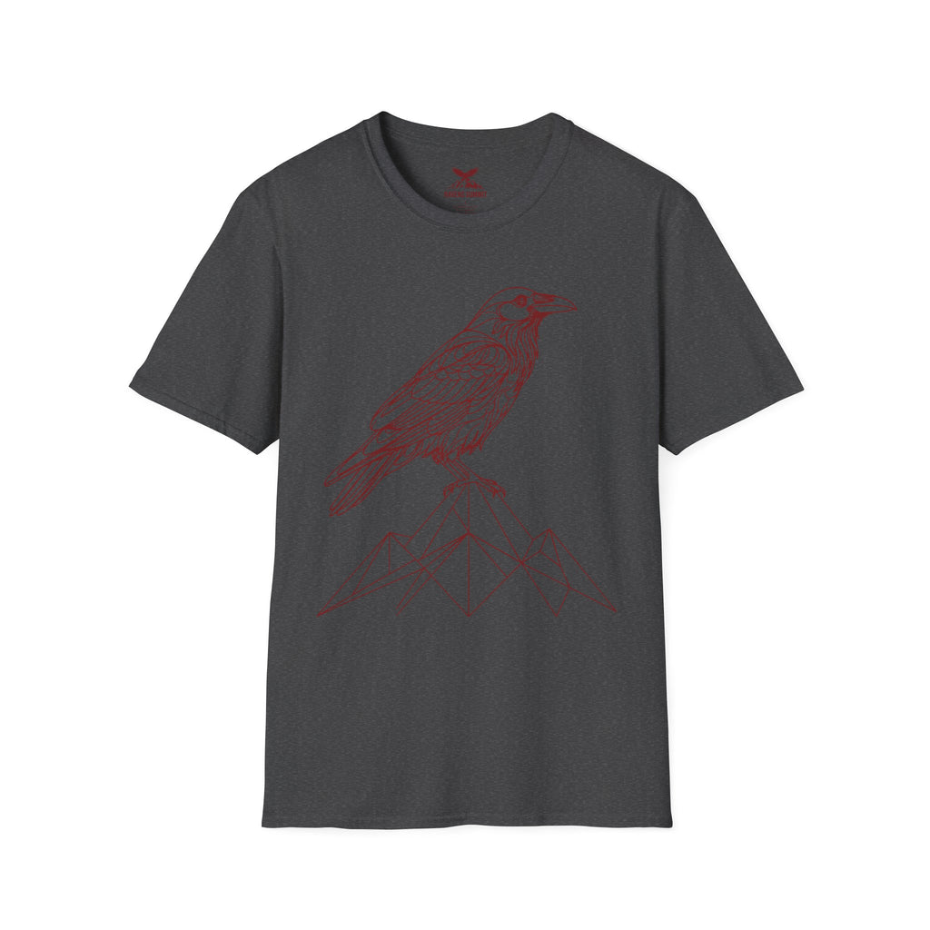 Raven Line Art T‑Shirt — Geometric Mountain Raven Sketch Tee