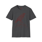 Raven Line Art T‑Shirt — Geometric Mountain Raven Sketch Tee