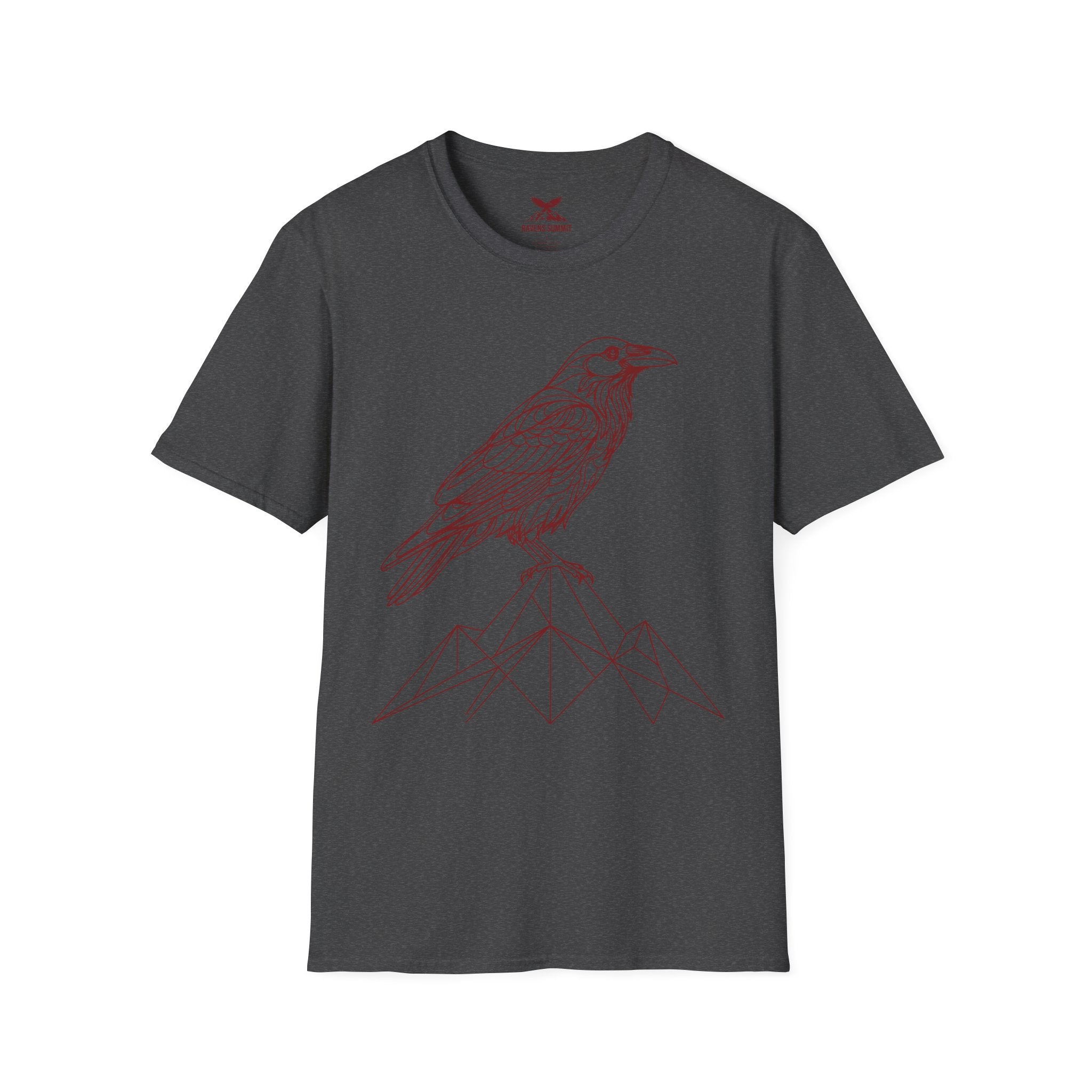 Raven Line Art T‑Shirt — Geometric Mountain Raven Sketch Tee
