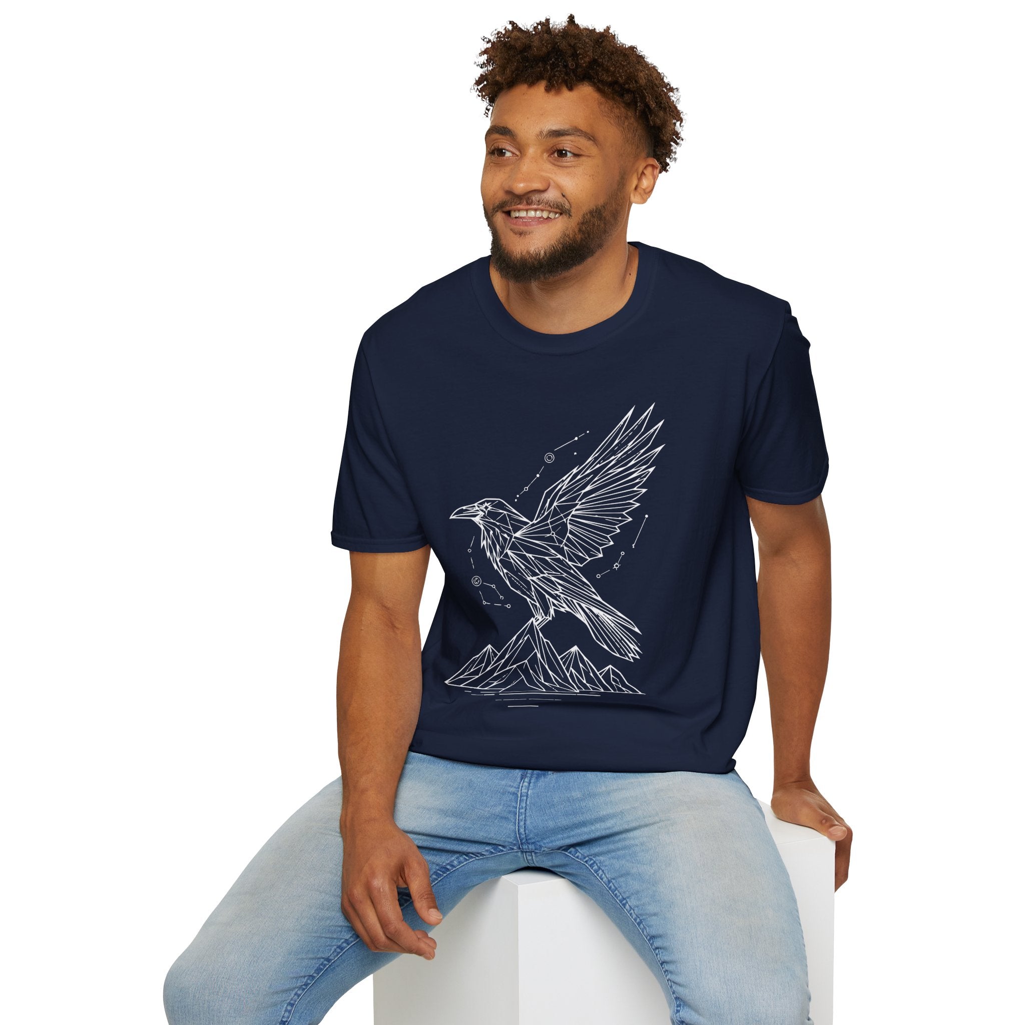 Geometric Raven Tee — Minimal Line Art Constellation T Shirt
