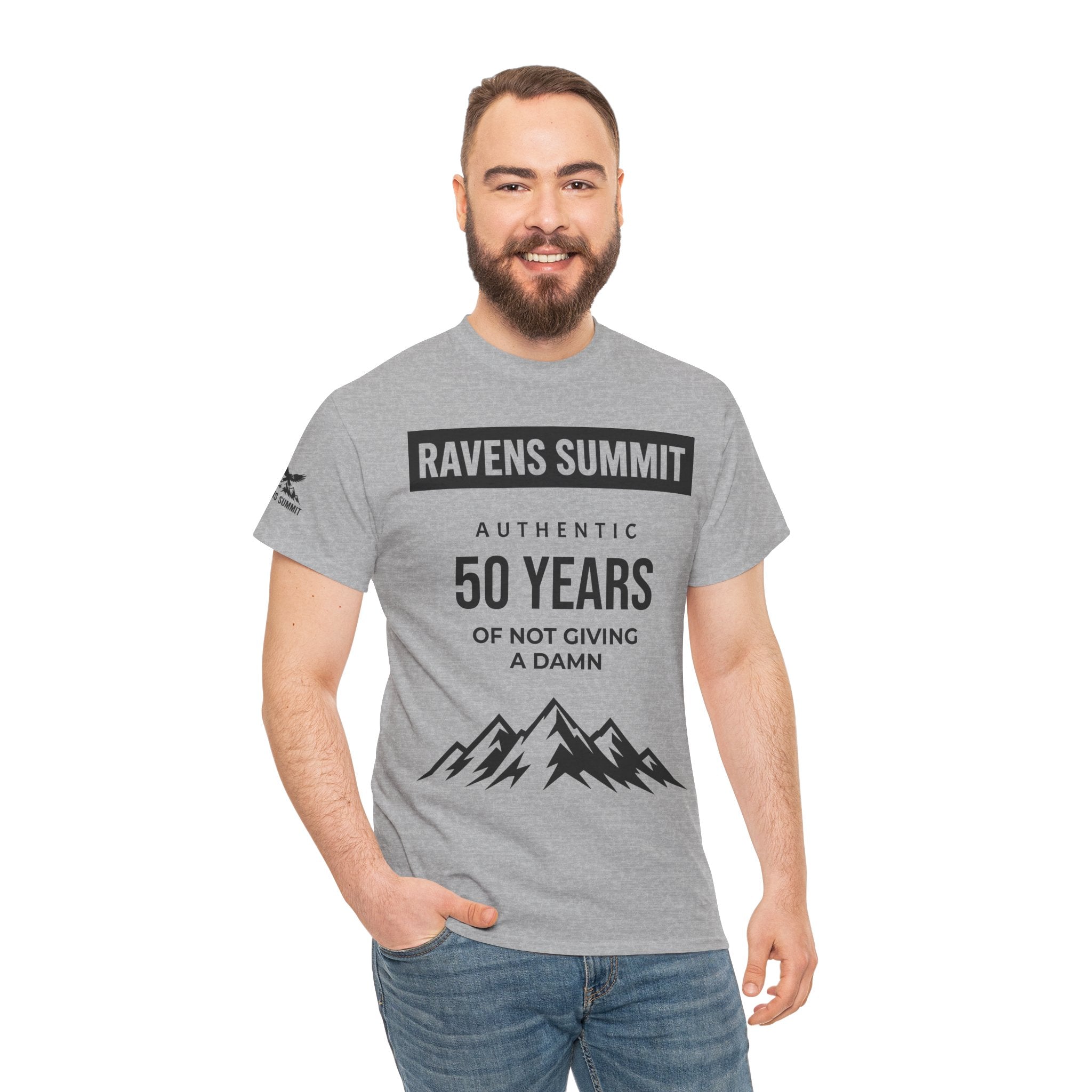Customisable Ravens Summit 50 Years Tee — "Authentic 50 Years of Not Giving a Damn" Mountain Graphic T‑Shirt