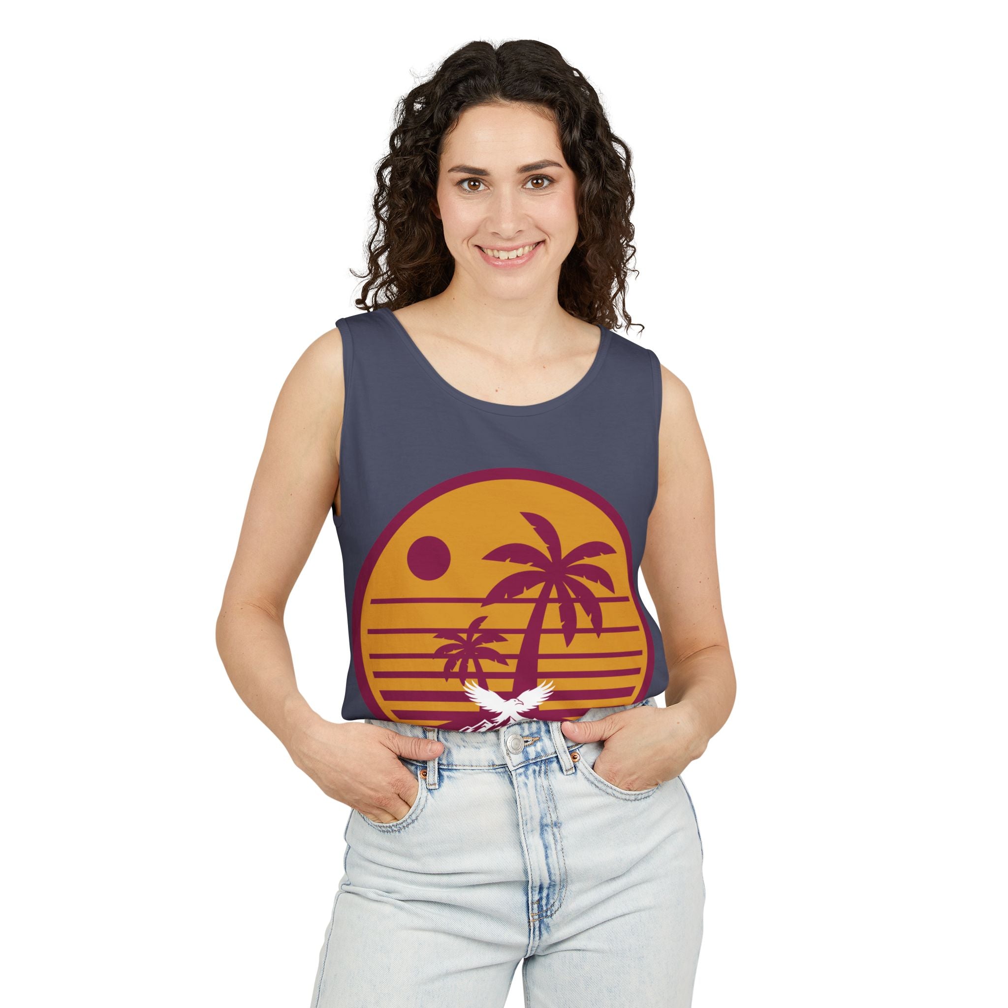 Ravens Summit Sunset Palm Tank Top  — Retro Beach Vibes Graphic Tank