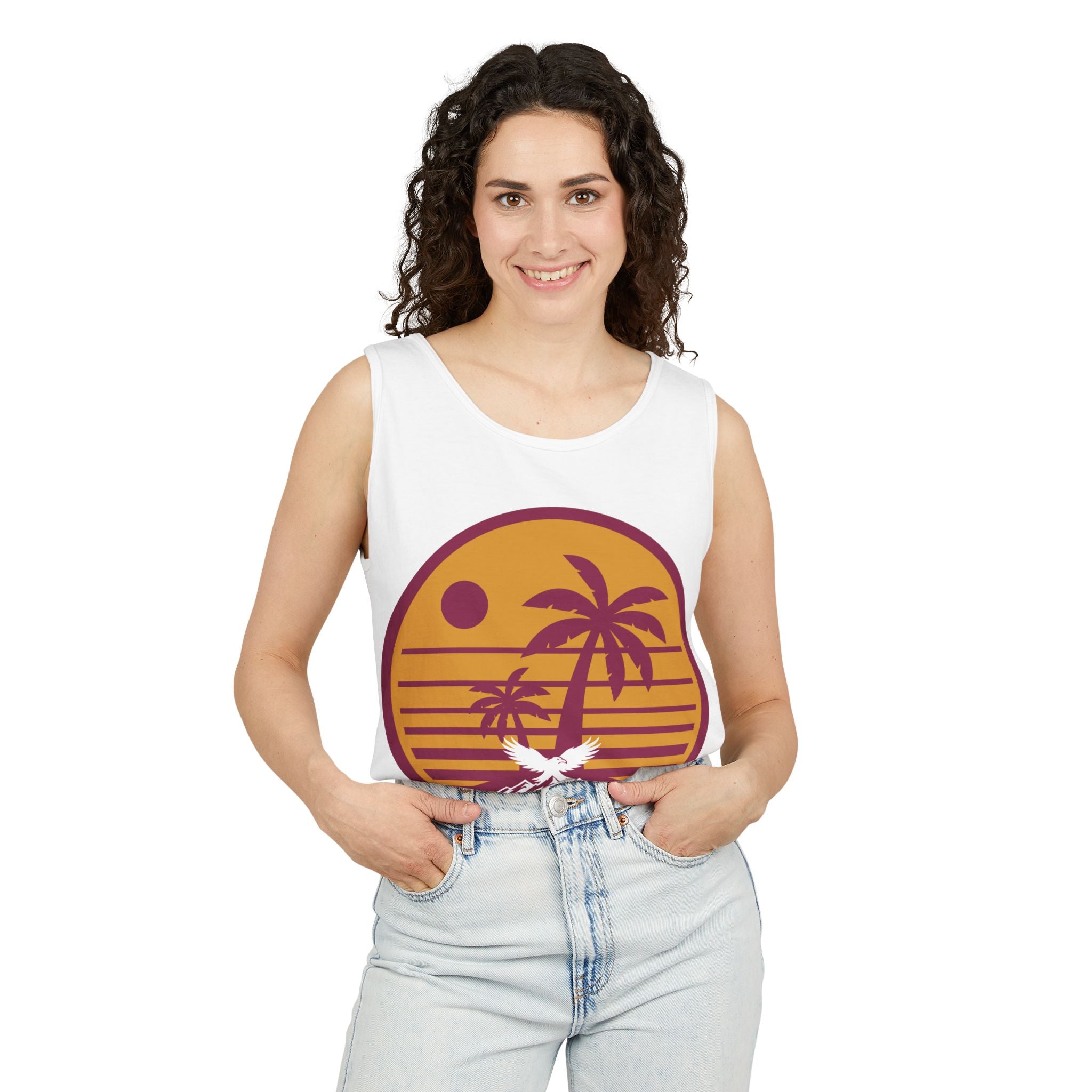 Ravens Summit Sunset Palm Tank Top  — Retro Beach Vibes Graphic Tank