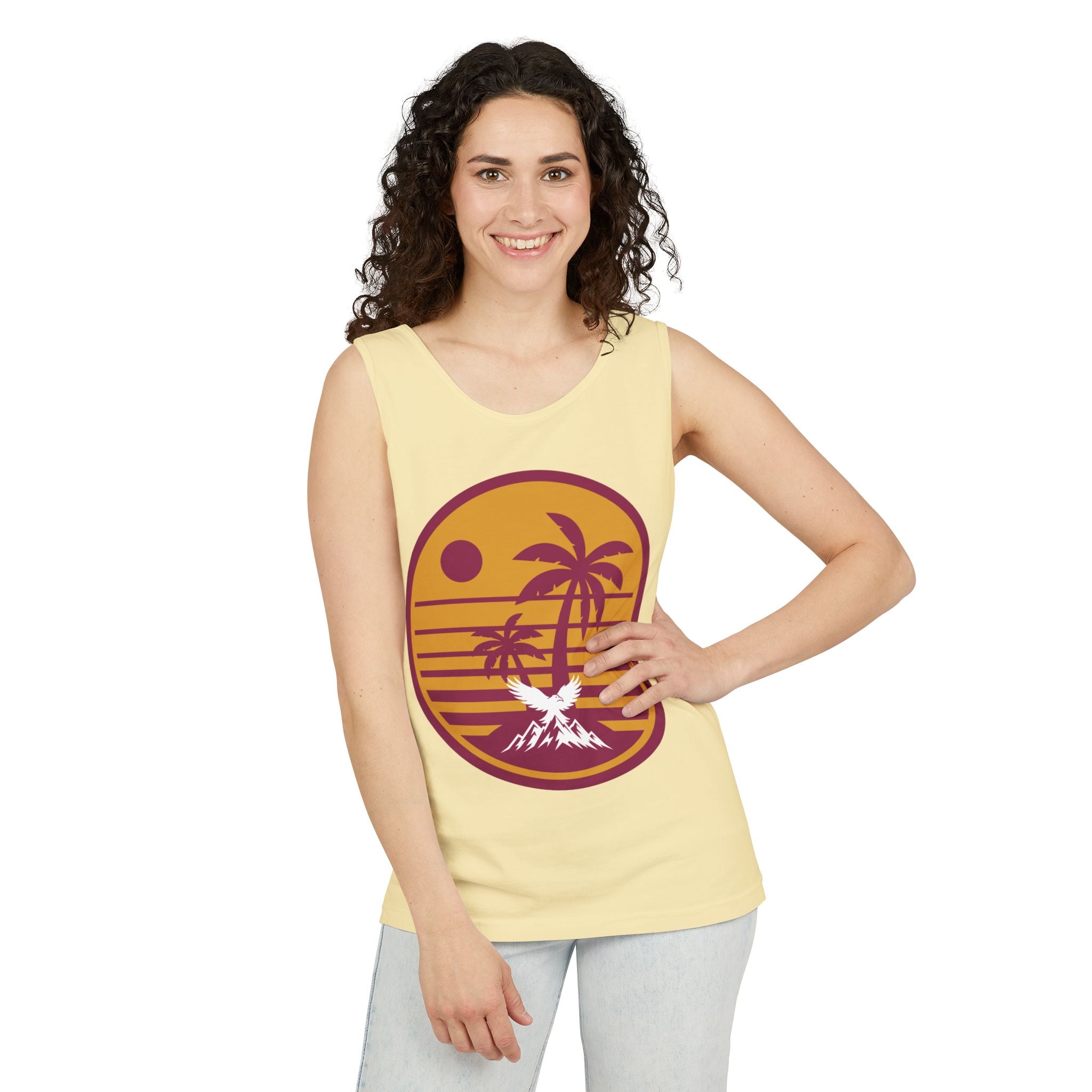 Ravens Summit Sunset Palm Tank Top  — Retro Beach Vibes Graphic Tank